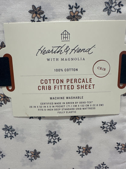 Hearth & Hand With Magnolia Cotton Percale Crib Fitted Sheet Floral 28x52