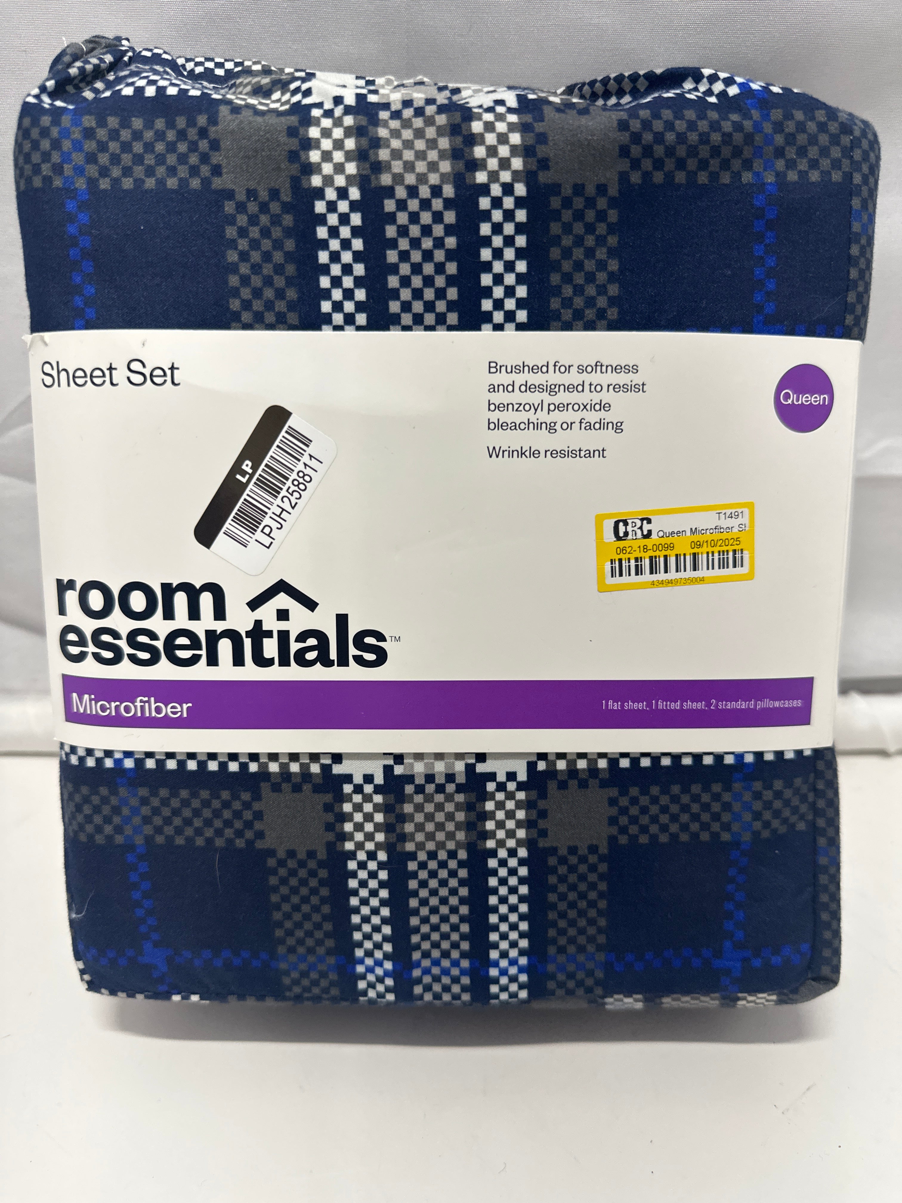 Room Essentials Microfiber Sheet Set Blue Plaid Wrinkle Resistant