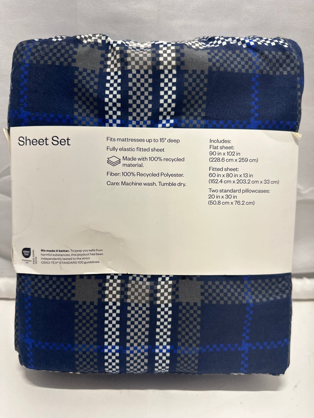 Room Essentials Microfiber Sheet Set Blue Plaid Wrinkle Resistant