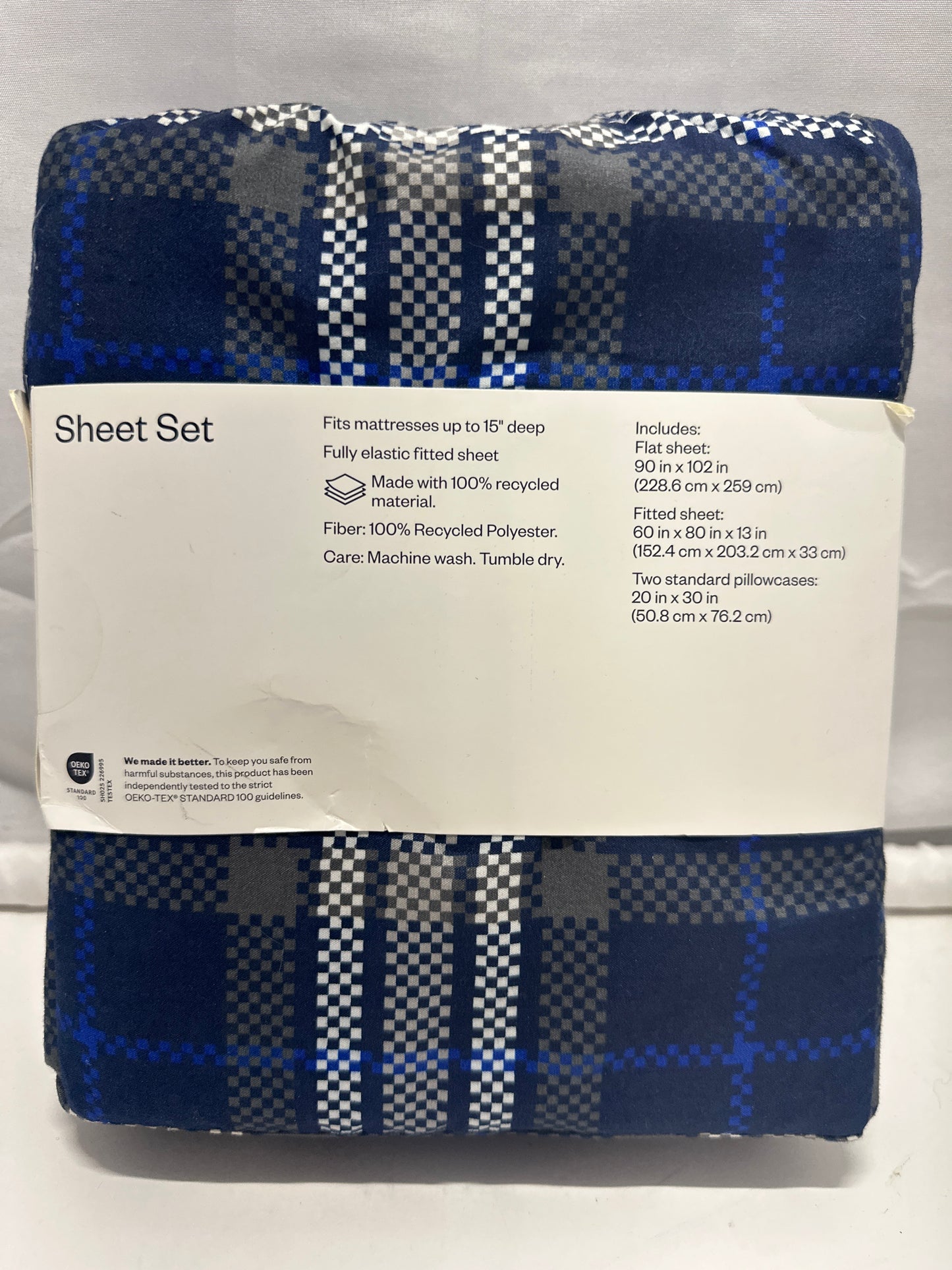 Room Essentials Microfiber Sheet Set Blue Plaid Wrinkle Resistant