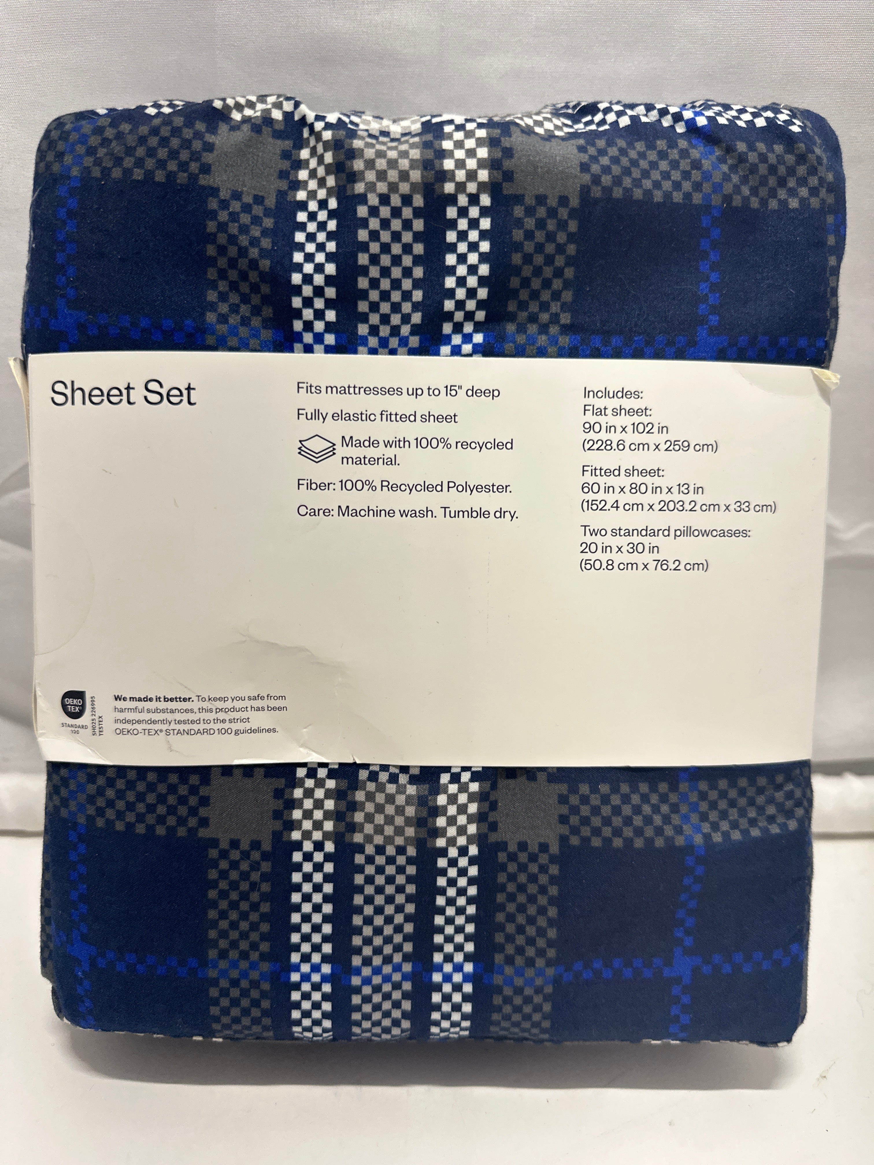 Room Essentials Microfiber Sheet Set Blue Plaid Wrinkle Resistant