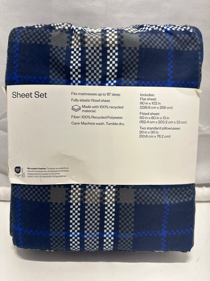 Room Essentials Microfiber Sheet Set Blue Plaid Wrinkle Resistant