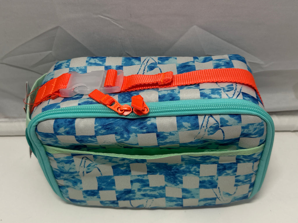 Cat & Jack Blue Shark Checkered Print Insulated Soft Shell Classic Lunch Bag