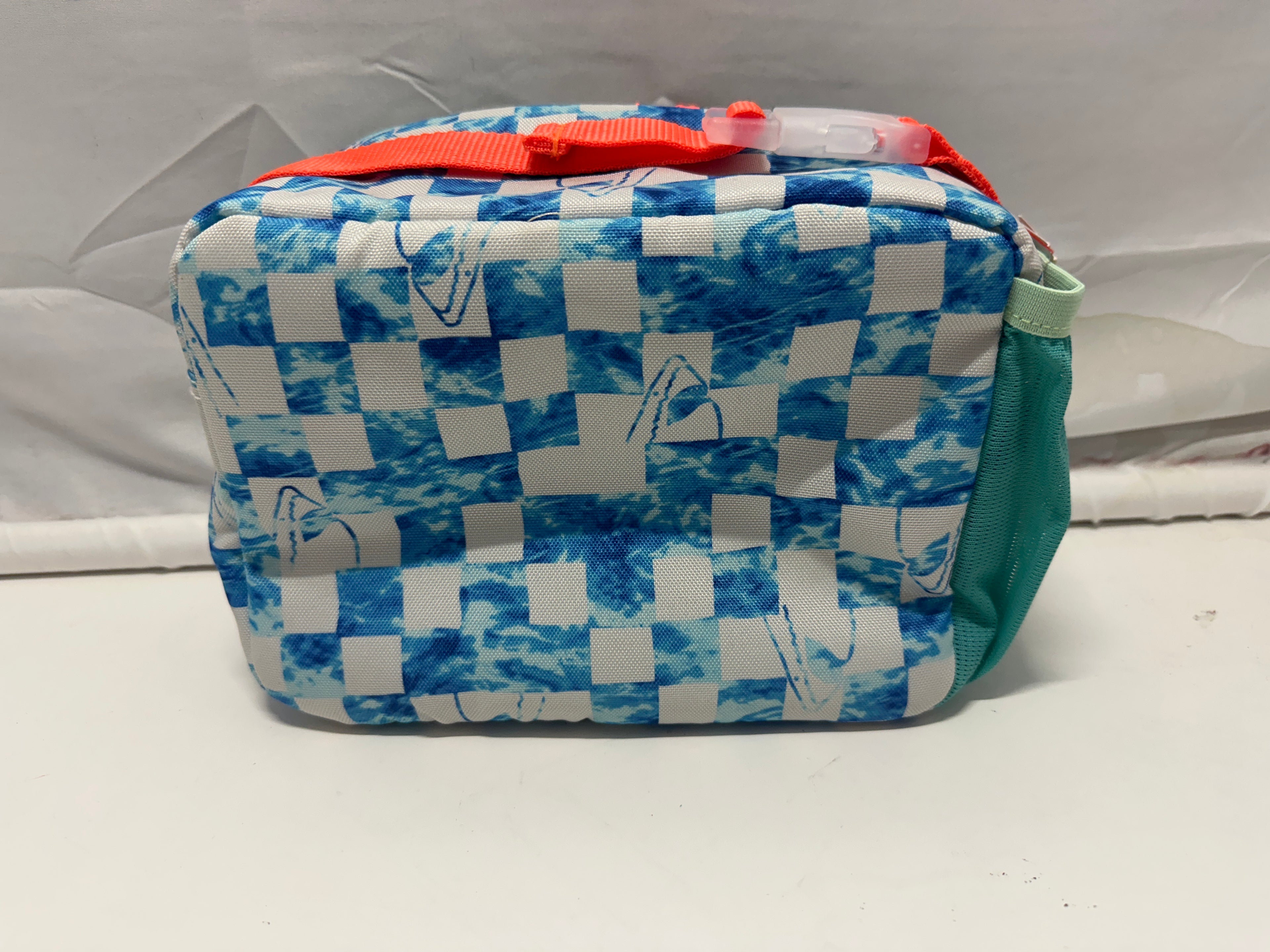 Cat & Jack Blue Shark Checkered Print Insulated Soft Shell Classic Lunch Bag
