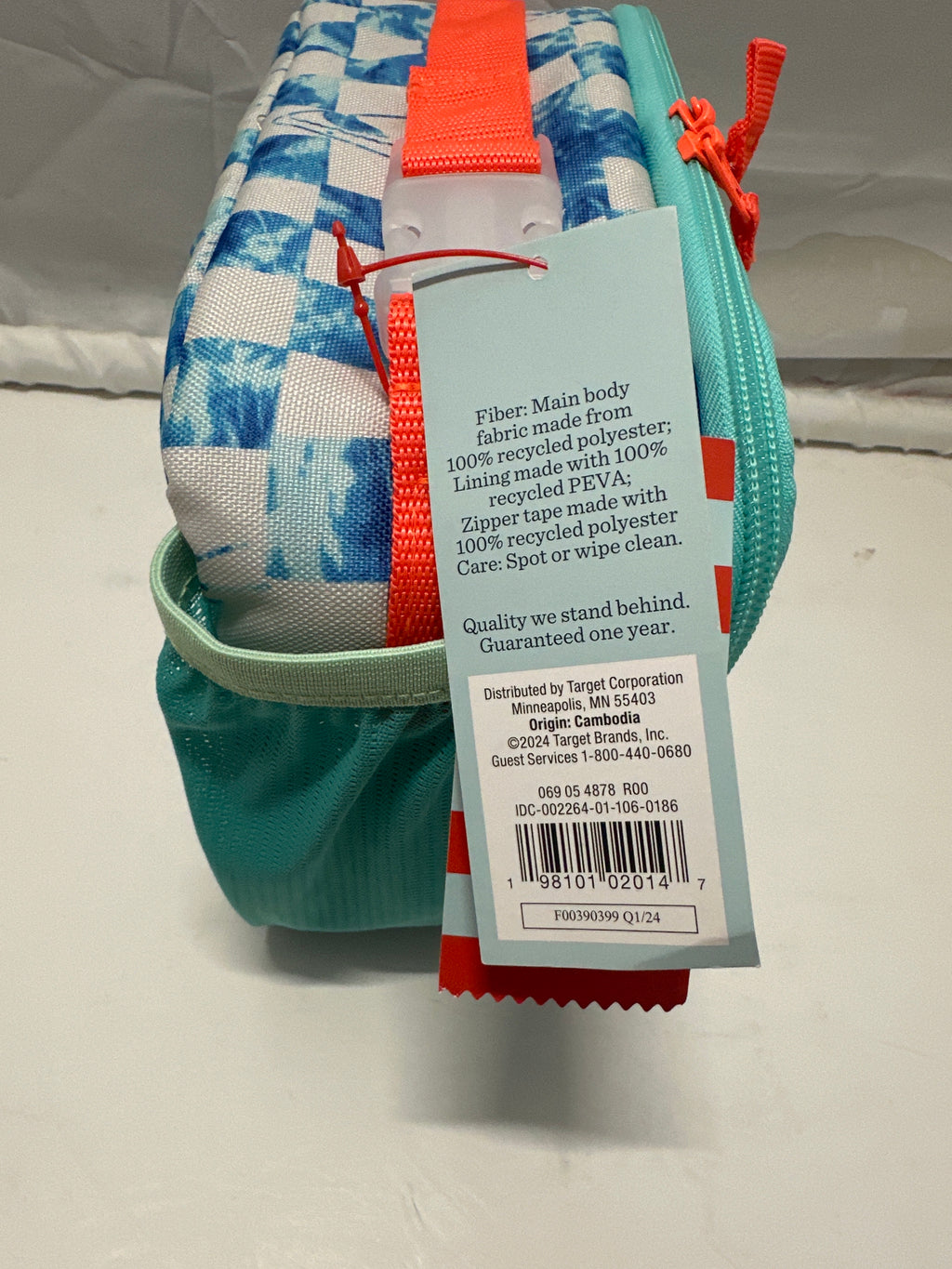Cat & Jack Blue Shark Checkered Print Insulated Soft Shell Classic Lunch Bag