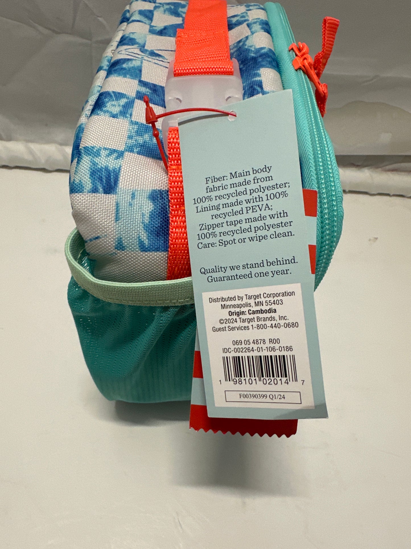 Cat & Jack Blue Shark Checkered Print Insulated Soft Shell Classic Lunch Bag