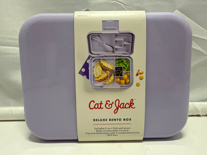 Cat & Jack Deluxe Bento Lunch Box Purple BPA Free Ice Pack Fork Spoon
