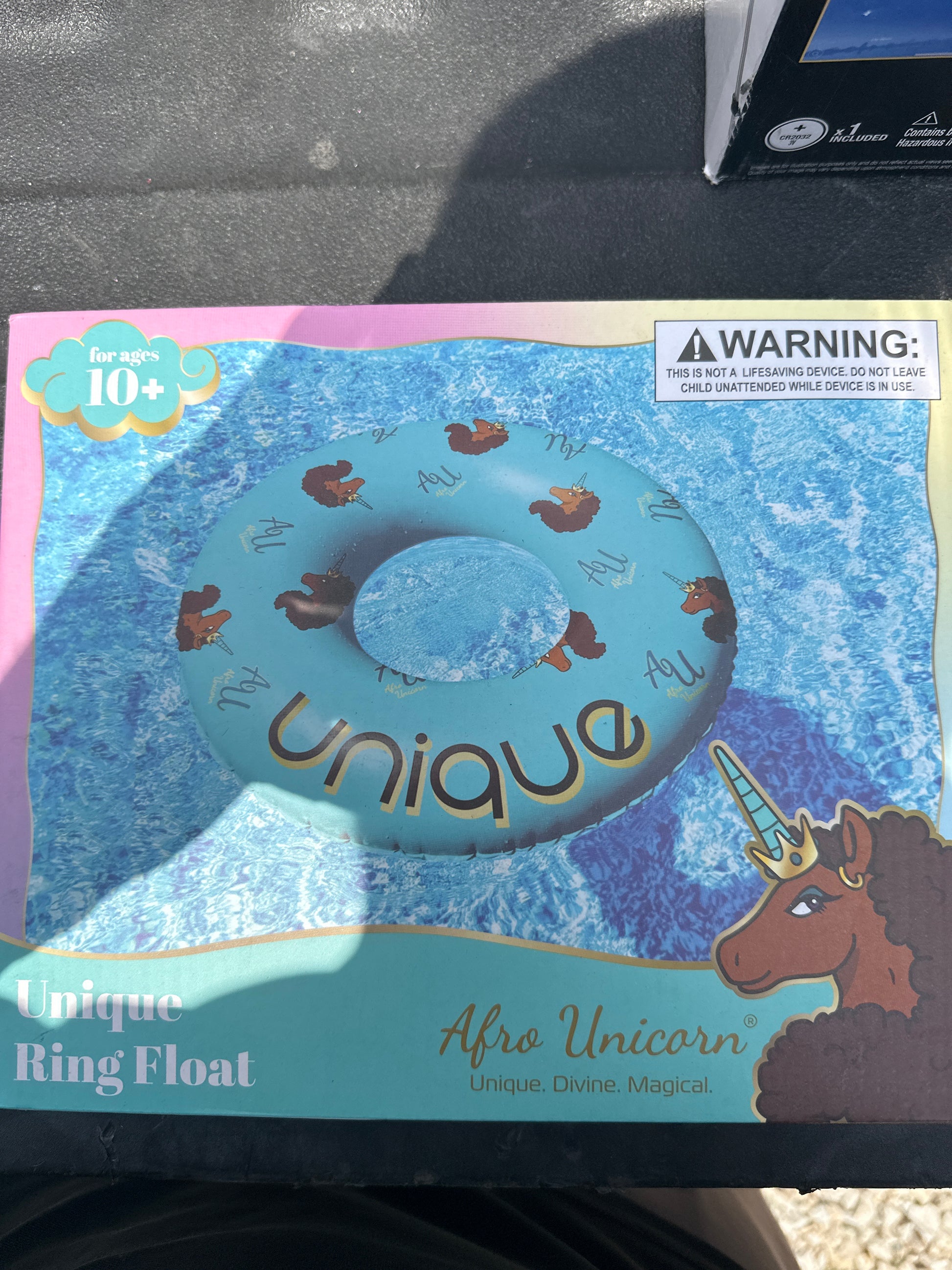 Afro Unicorn 39-Inch "Unique" Unicorn Inflatable Swim Ring Float for Pool, Beach, Lake Water Play (Teal)
