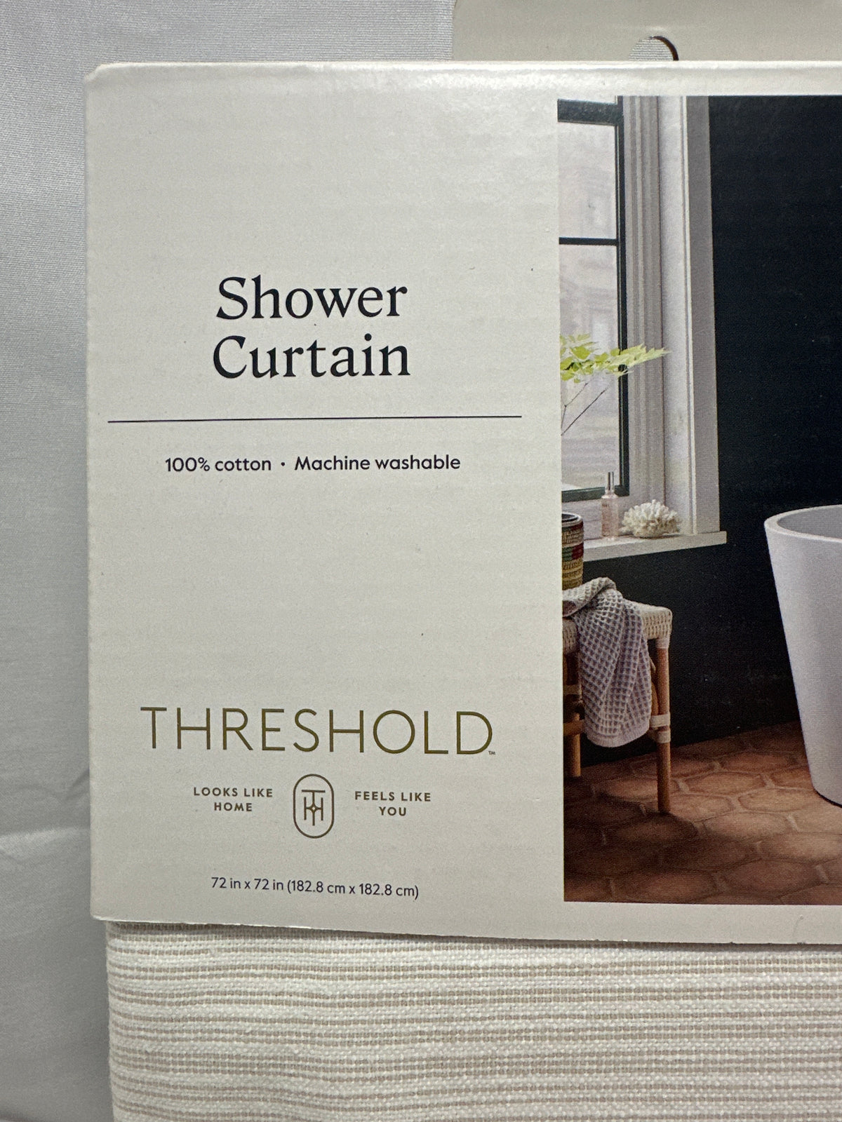 Threshold Khaki Micro Striped Textured Cotton Shower Curtain 72 x 72 in