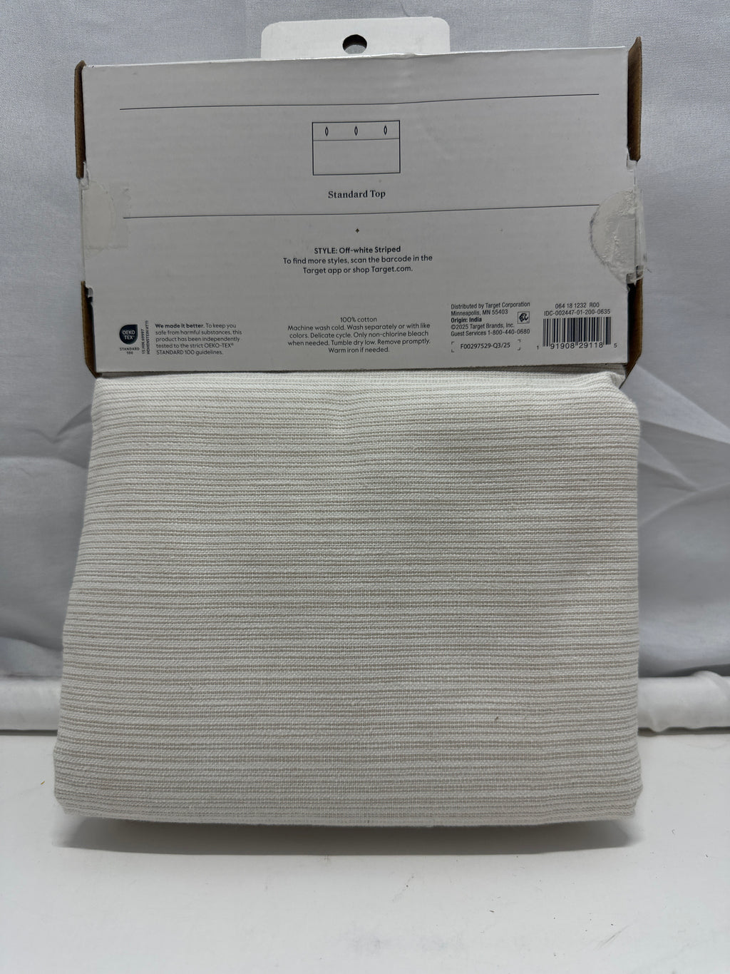 Threshold Khaki Micro Striped Textured Cotton Shower Curtain 72 x 72 in
