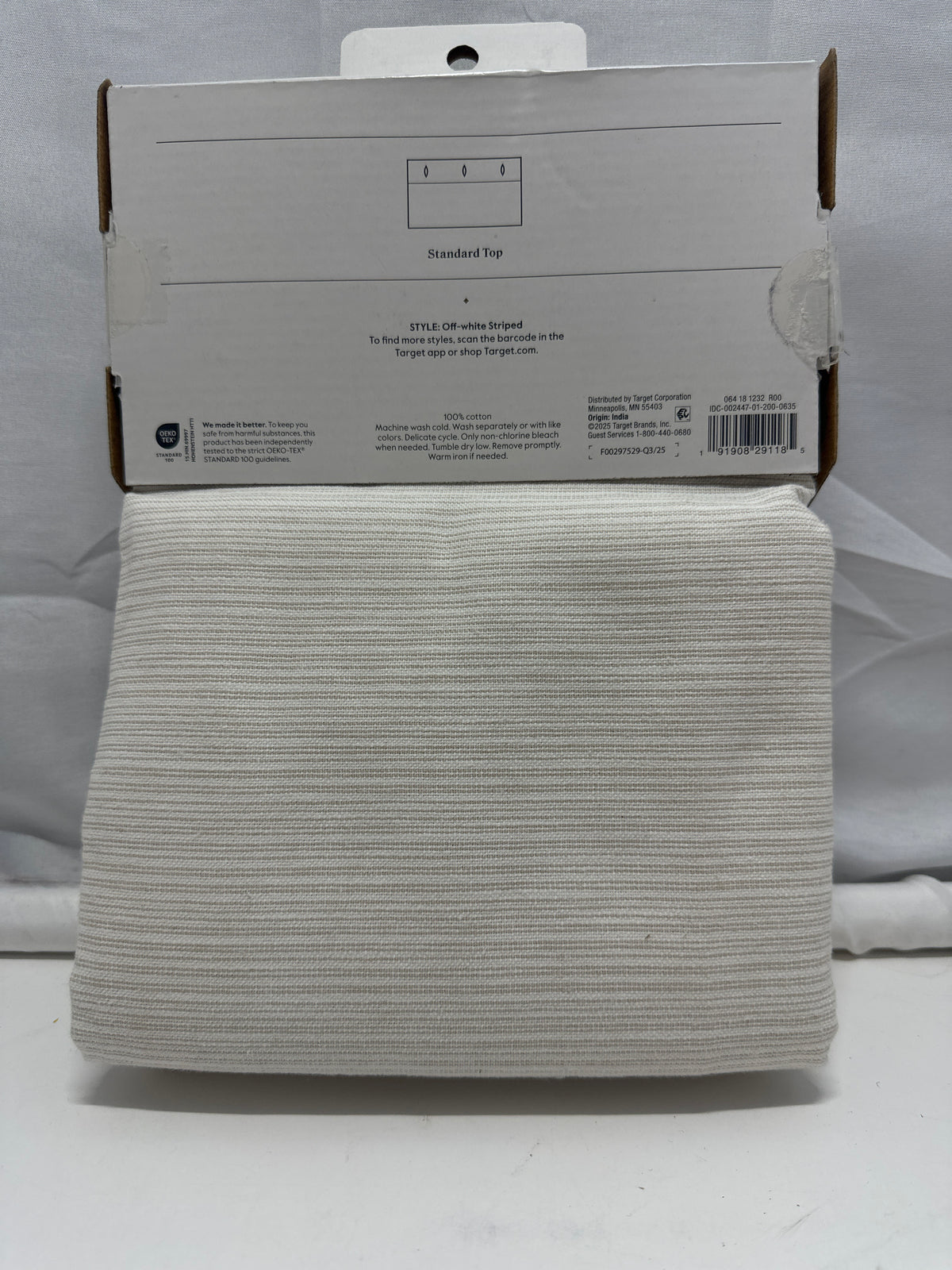 Threshold Khaki Micro Striped Textured Cotton Shower Curtain 72 x 72 in