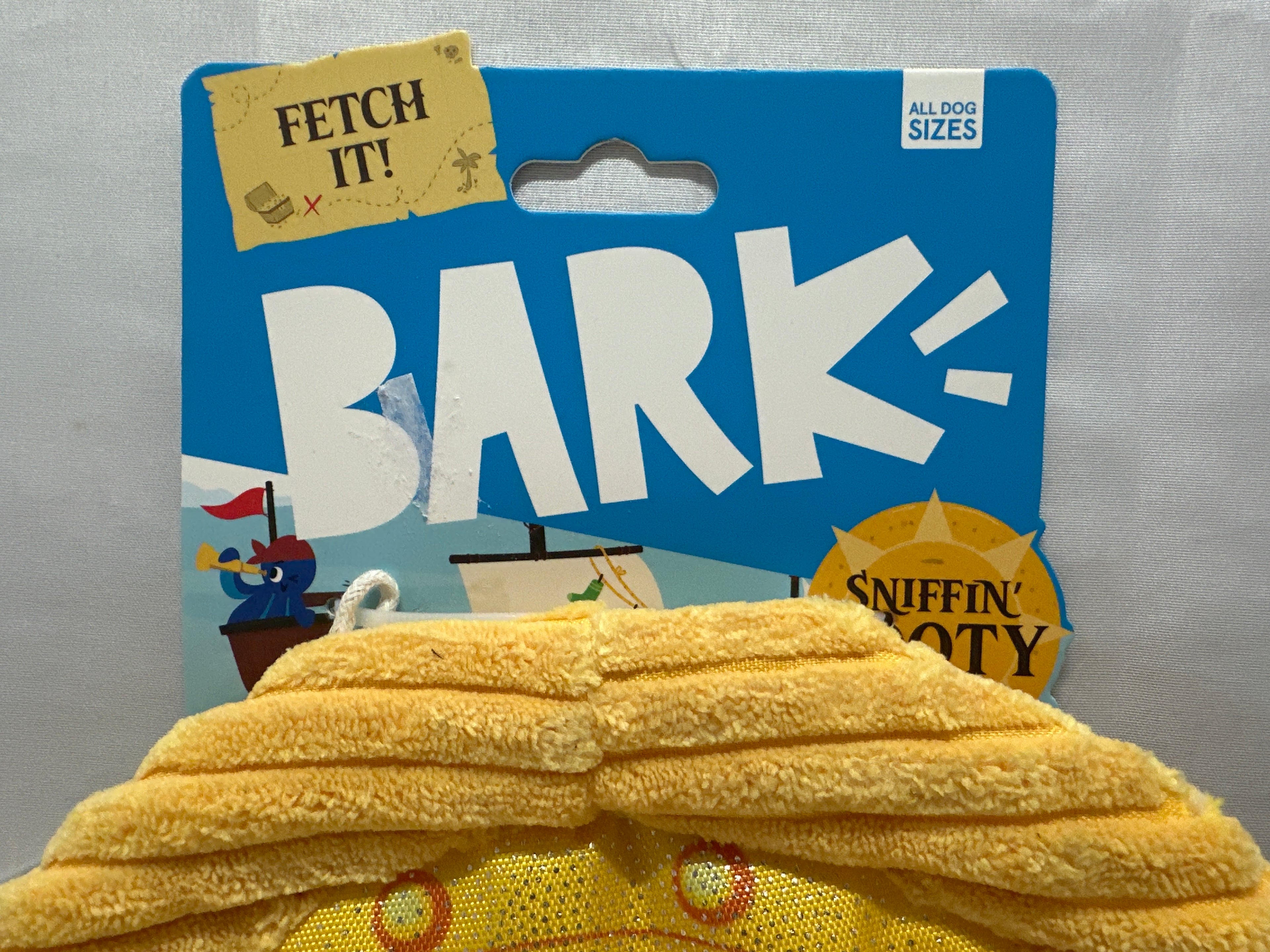 BARK Sniffin' Booty Pirate Dog Toy Gold Crinkle Rope Plush All Sizes