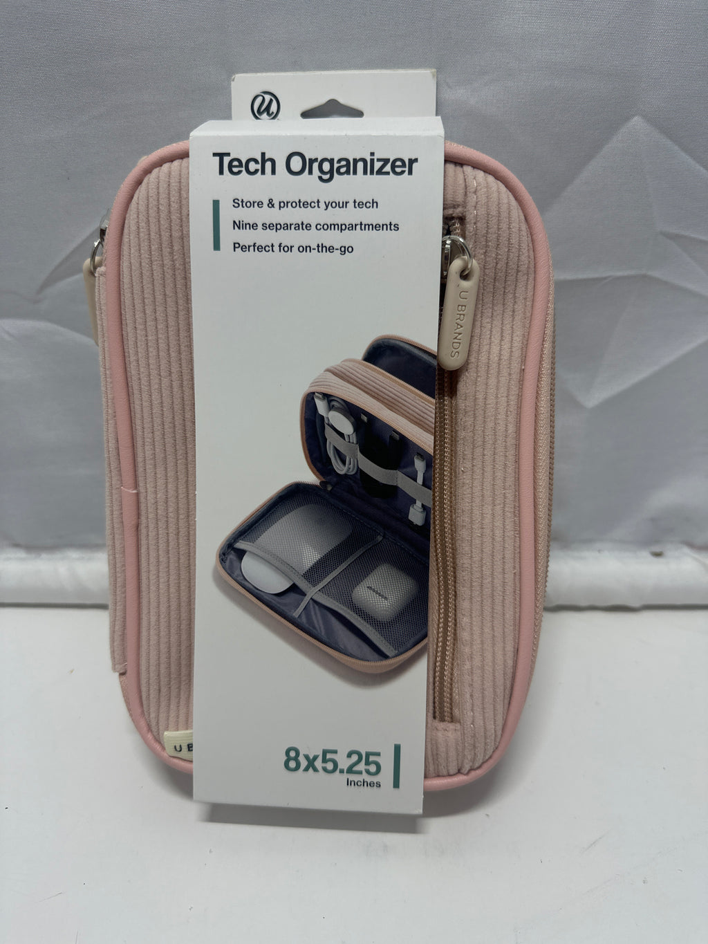 U Brands Tech Organizer Case Pink Corduroy Travel Cable Accessory Storage