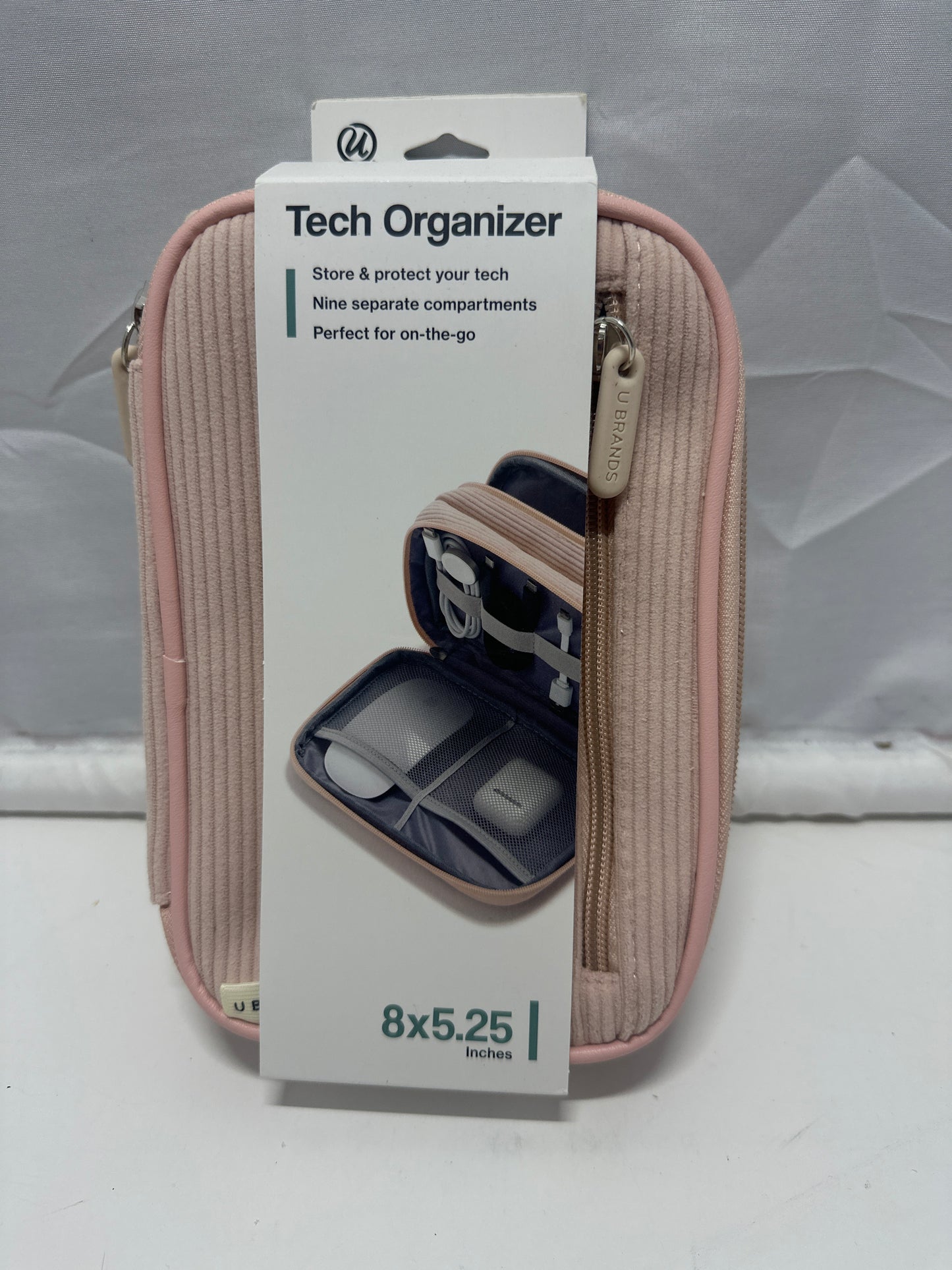 U Brands Tech Organizer Case Pink Corduroy Travel Cable Accessory Storage