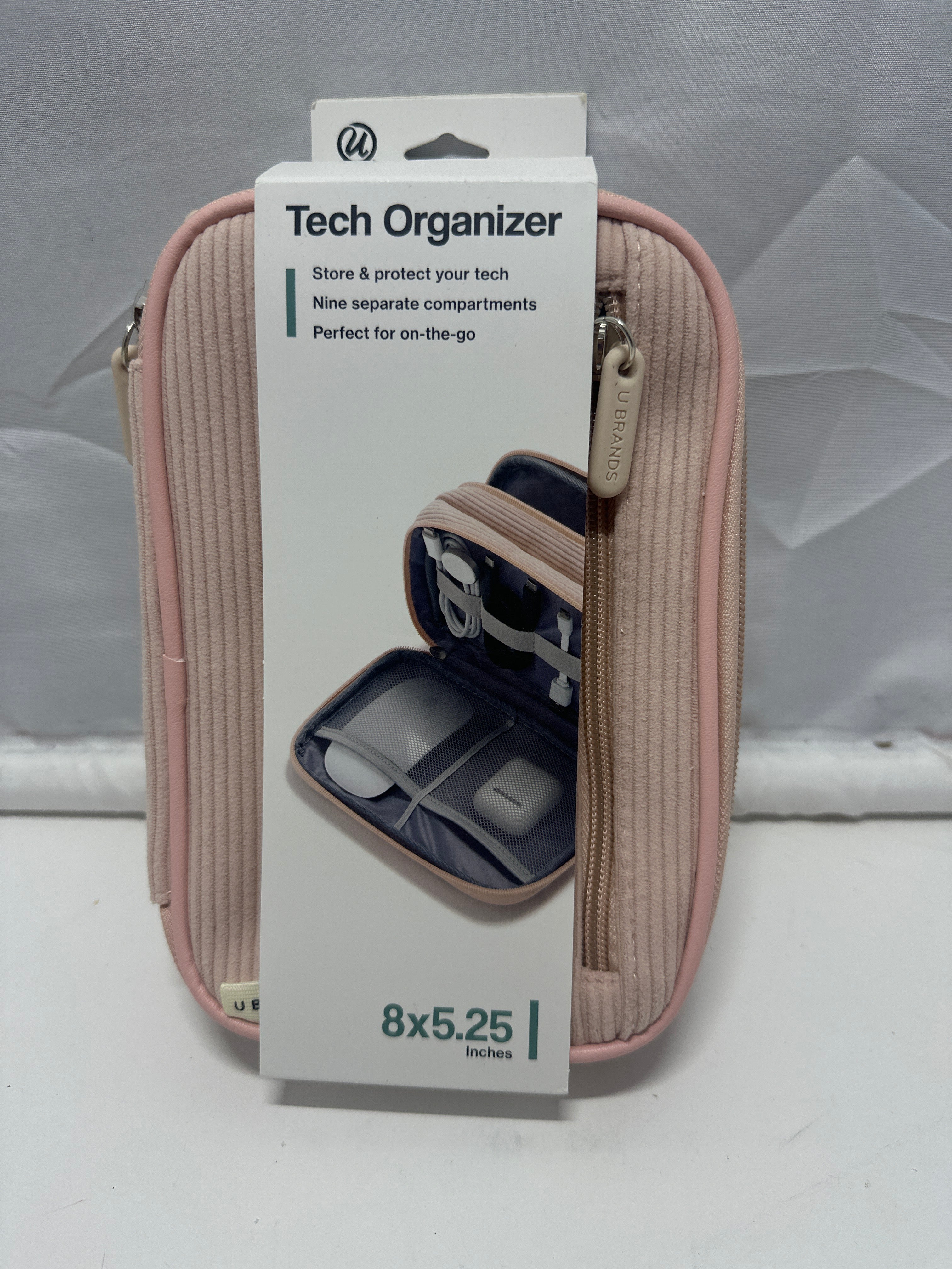 U Brands Tech Organizer Case Pink Corduroy Travel Cable Accessory Storage
