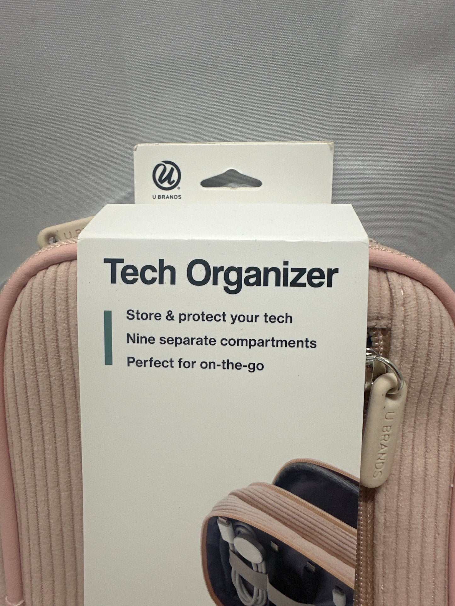 U Brands Tech Organizer Case Pink Corduroy Travel Cable Accessory Storage