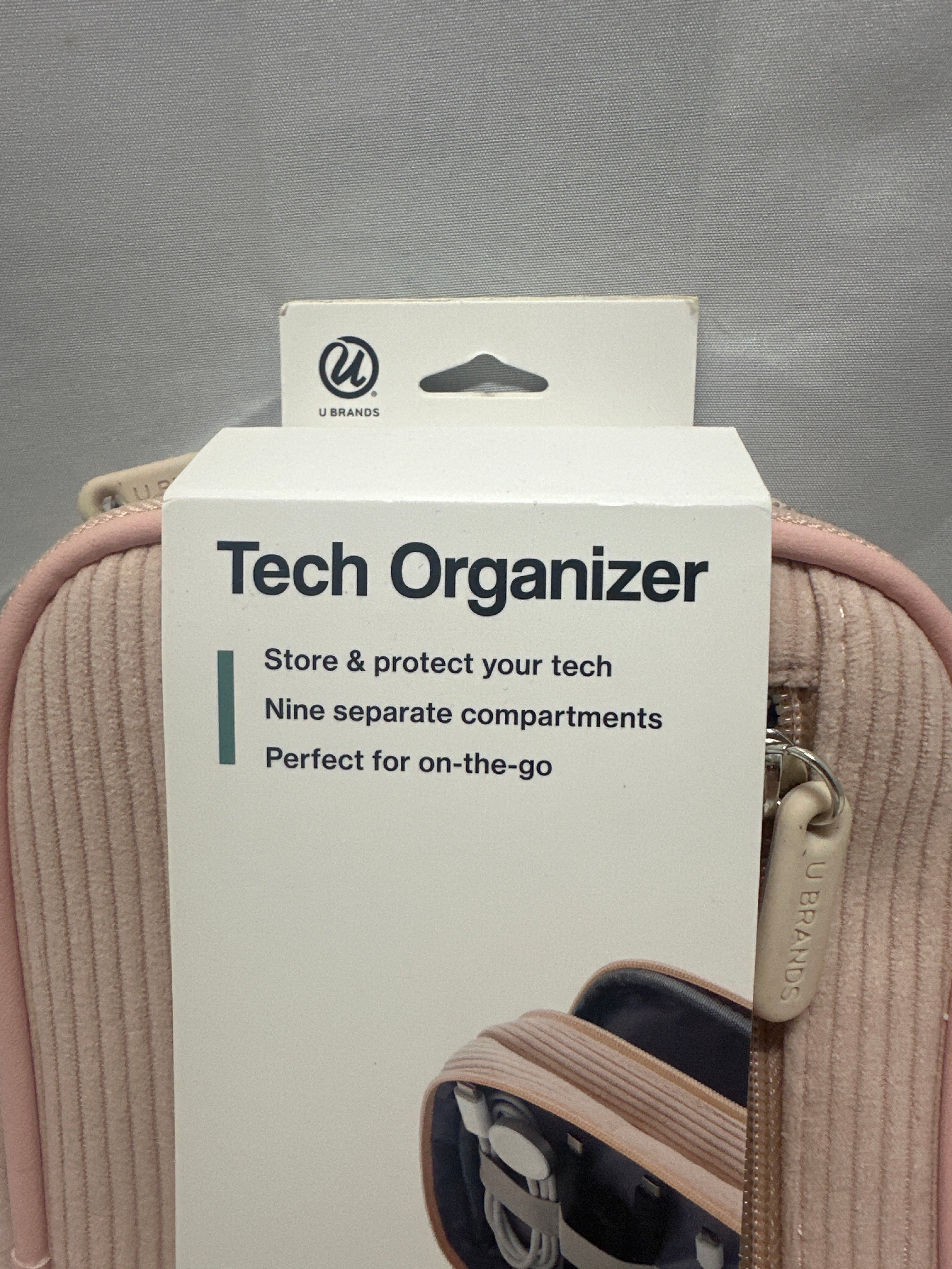 U Brands Tech Organizer Case Pink Corduroy Travel Cable Accessory Storage