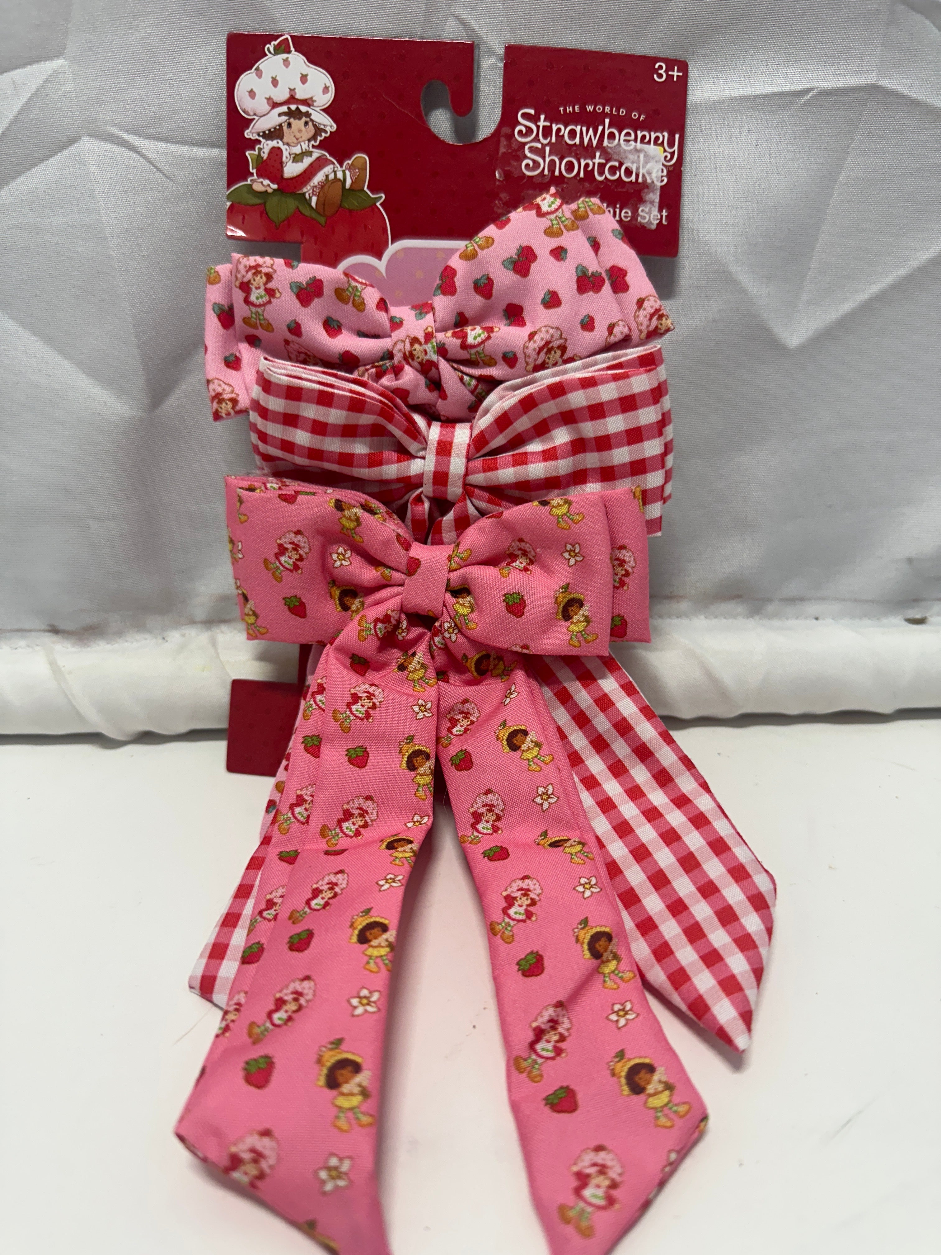 Strawberry Shortcake Hair Accessory Set Pink Bows Scrunchies Girls 3 Pc