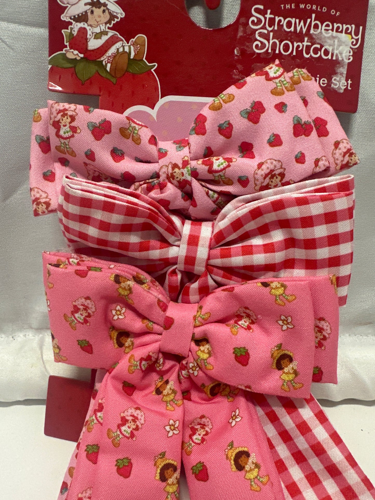 Strawberry Shortcake Hair Accessory Set Pink Bows Scrunchies Girls 3 Pc