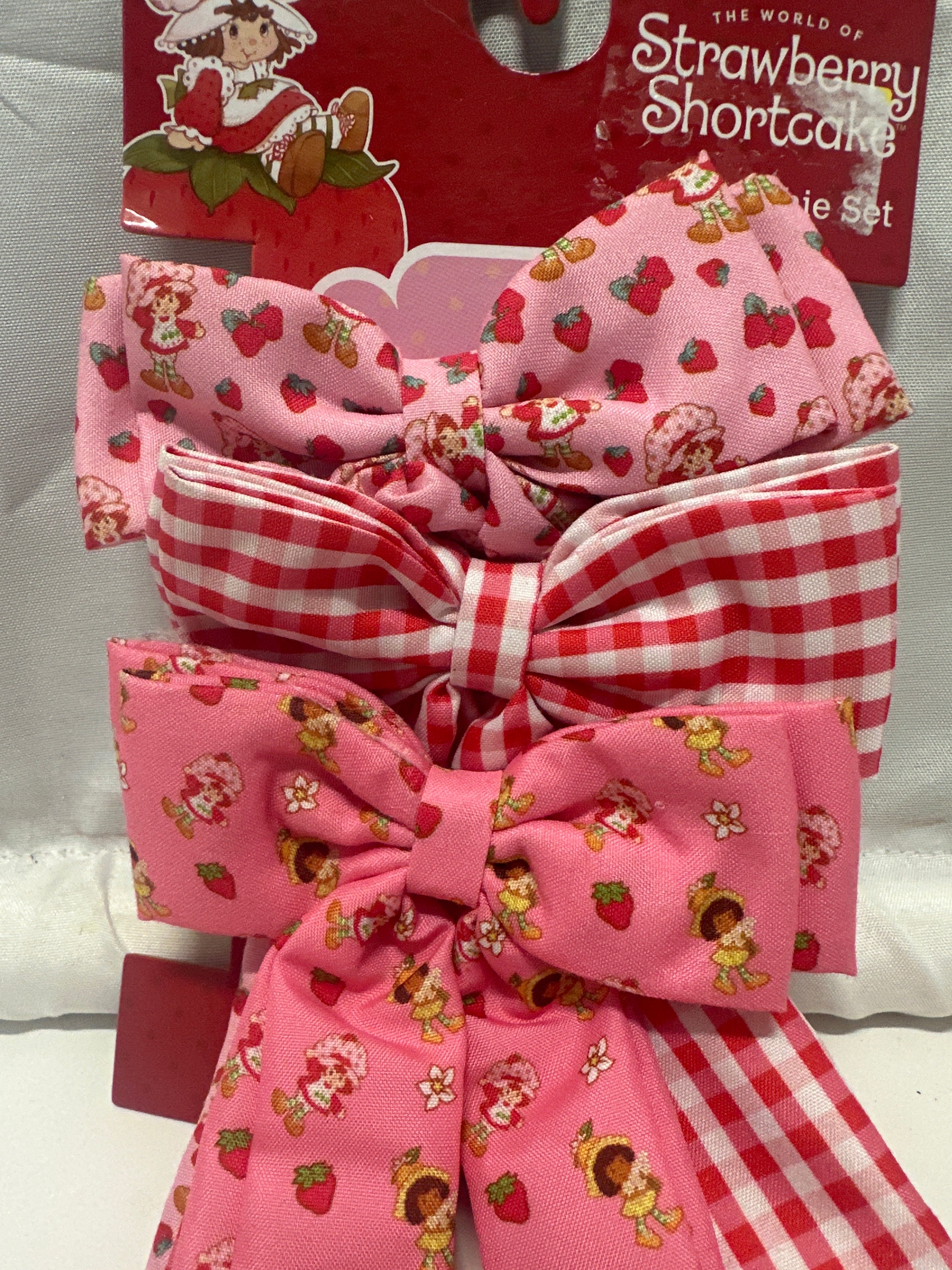 Strawberry Shortcake Hair Accessory Set Pink Bows Scrunchies Girls 3 Pc