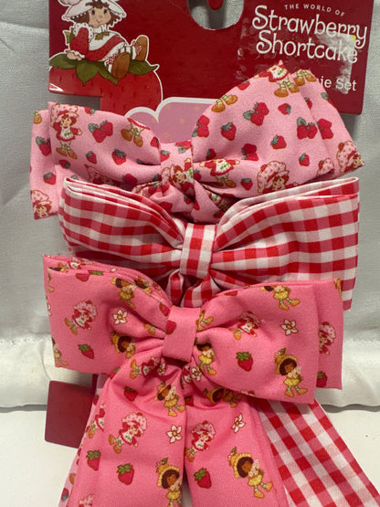 Strawberry Shortcake Hair Accessory Set Pink Bows Scrunchies Girls 3 Pc