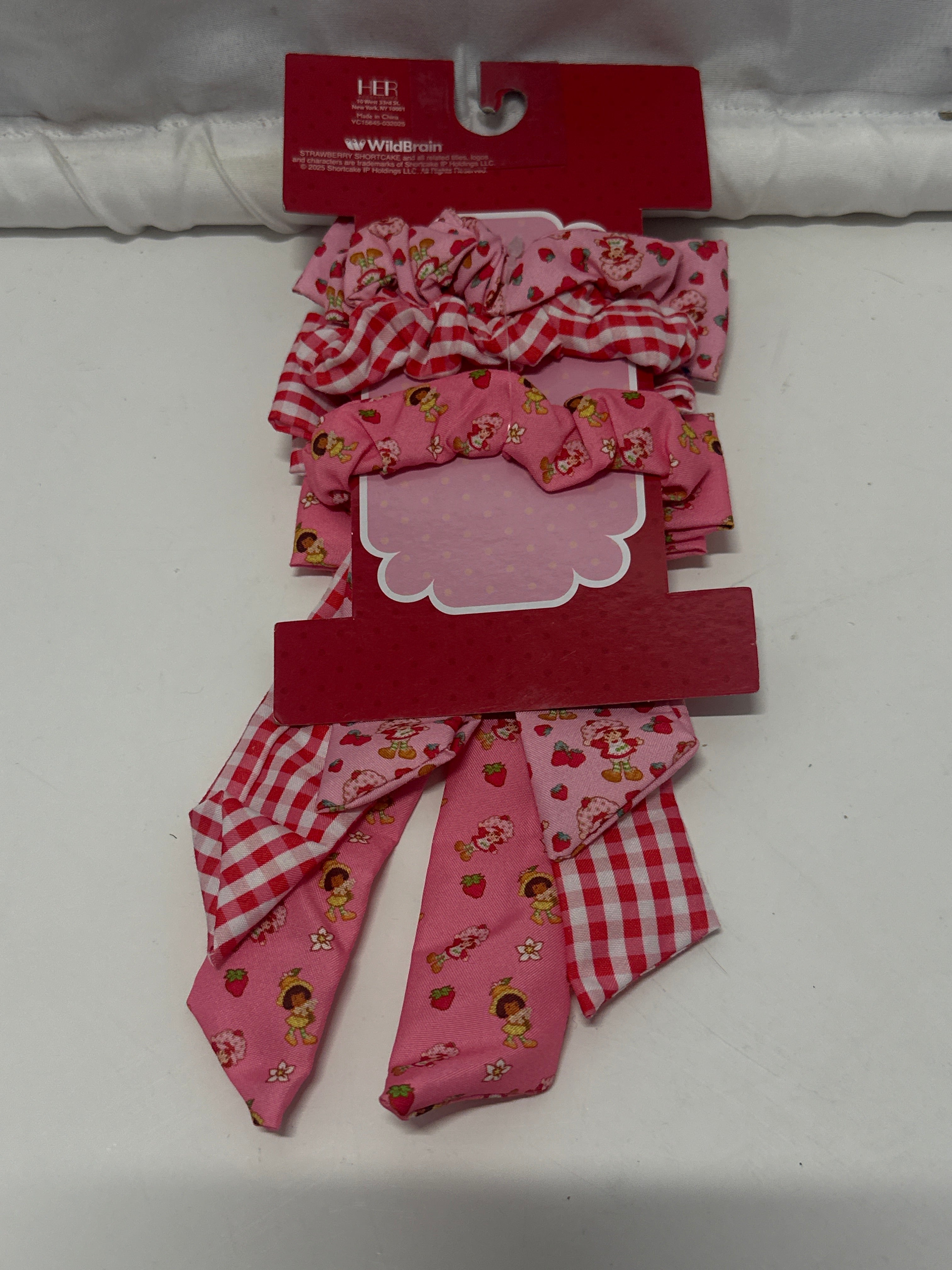 Strawberry Shortcake Hair Accessory Set Pink Bows Scrunchies Girls 3 Pc
