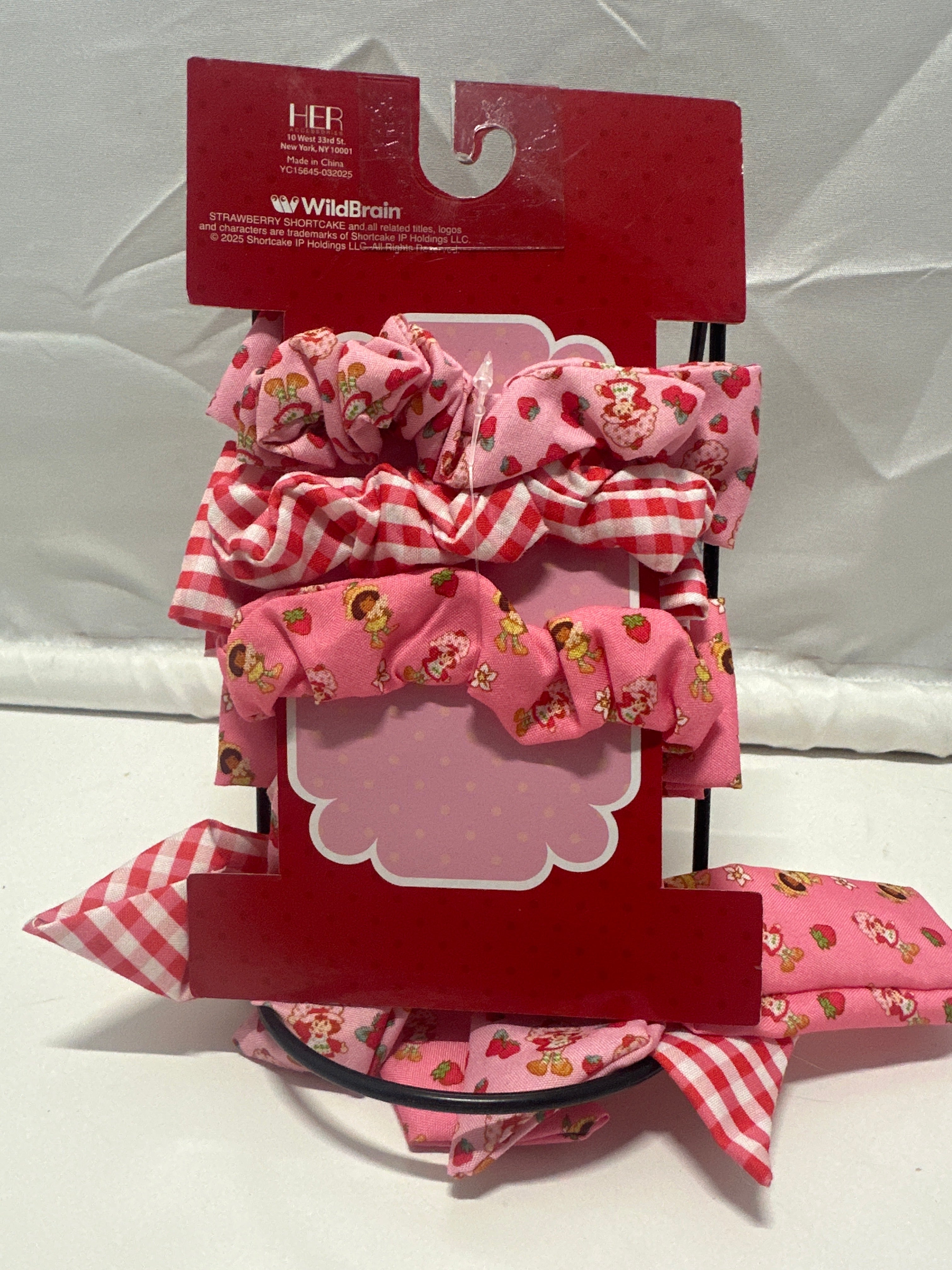 Strawberry Shortcake Hair Accessory Set Pink Bows Scrunchies Girls 3 Pc