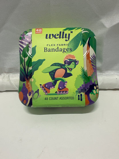 Welly Flex Fabric Bandages Assorted 48 Count First Aid Tin Kids Bandages