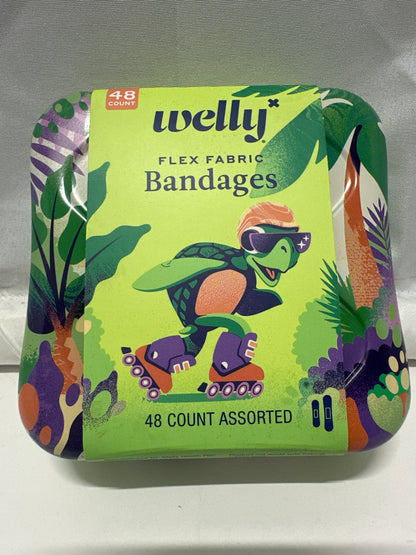 Welly Flex Fabric Bandages Assorted 48 Count First Aid Tin Kids Bandages
