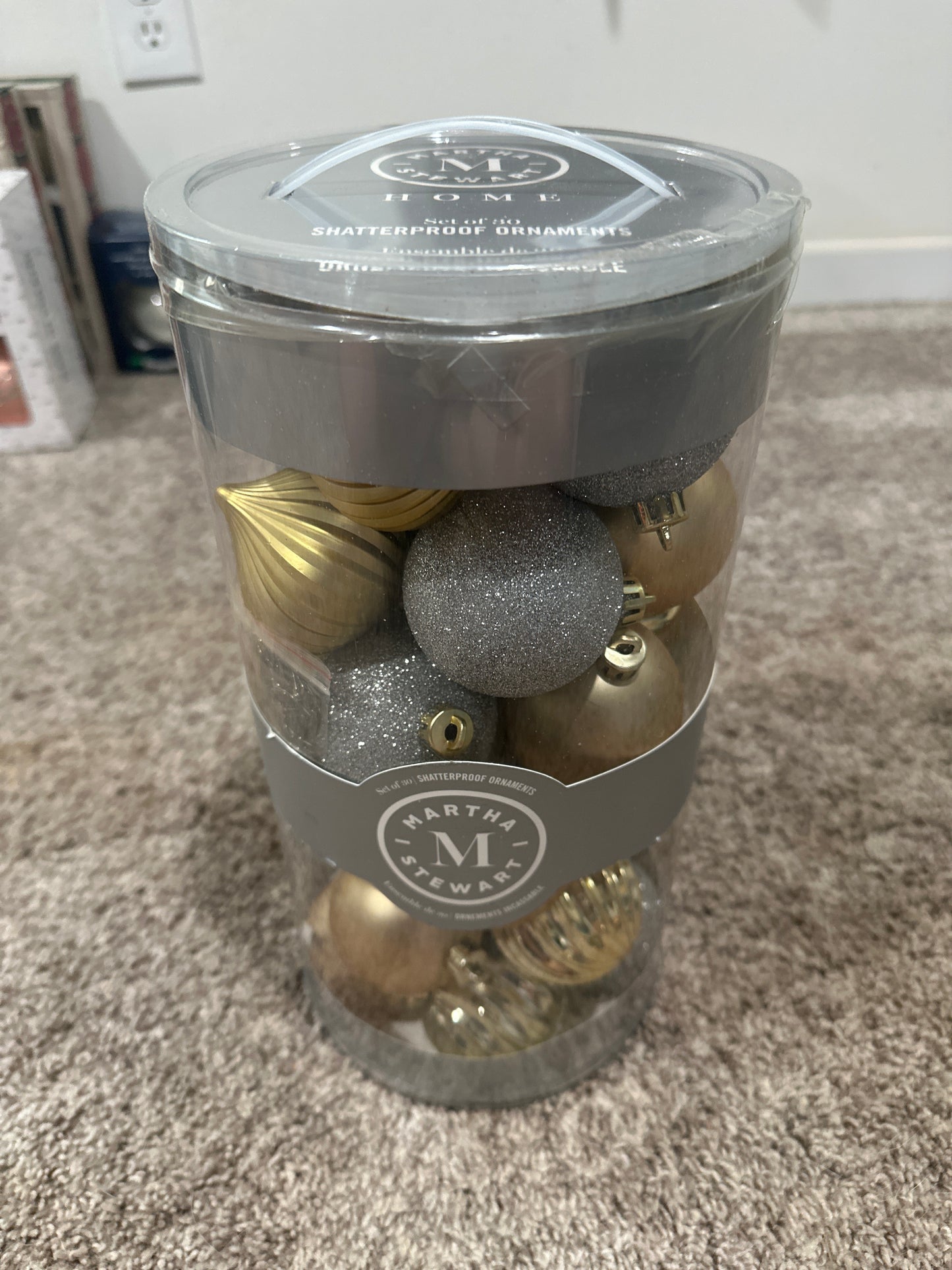 Martha Stewart Set Of 30 Holiday Christmas Silver & Gold Shatterproof Ornaments