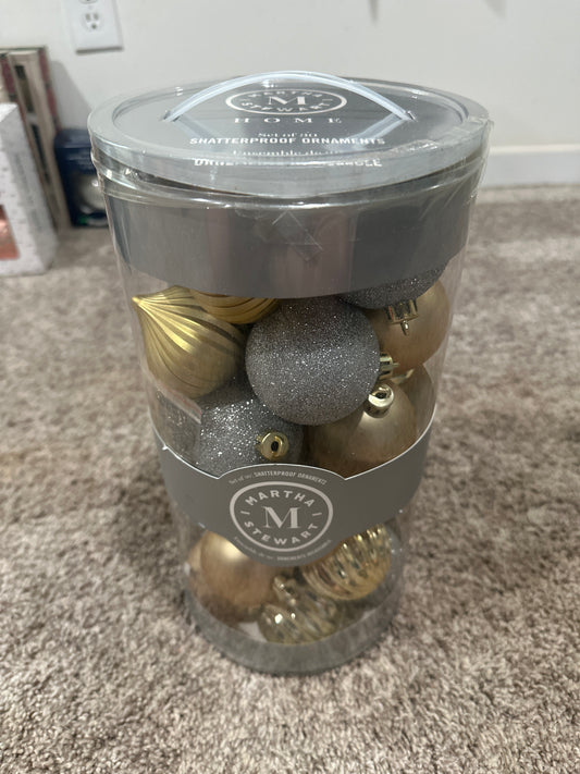 Martha Stewart Set Of 30 Holiday Christmas Silver & Gold Shatterproof Ornaments