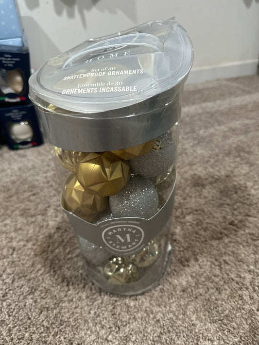 MArtha Stewart Gold Aand Silver Ornaments