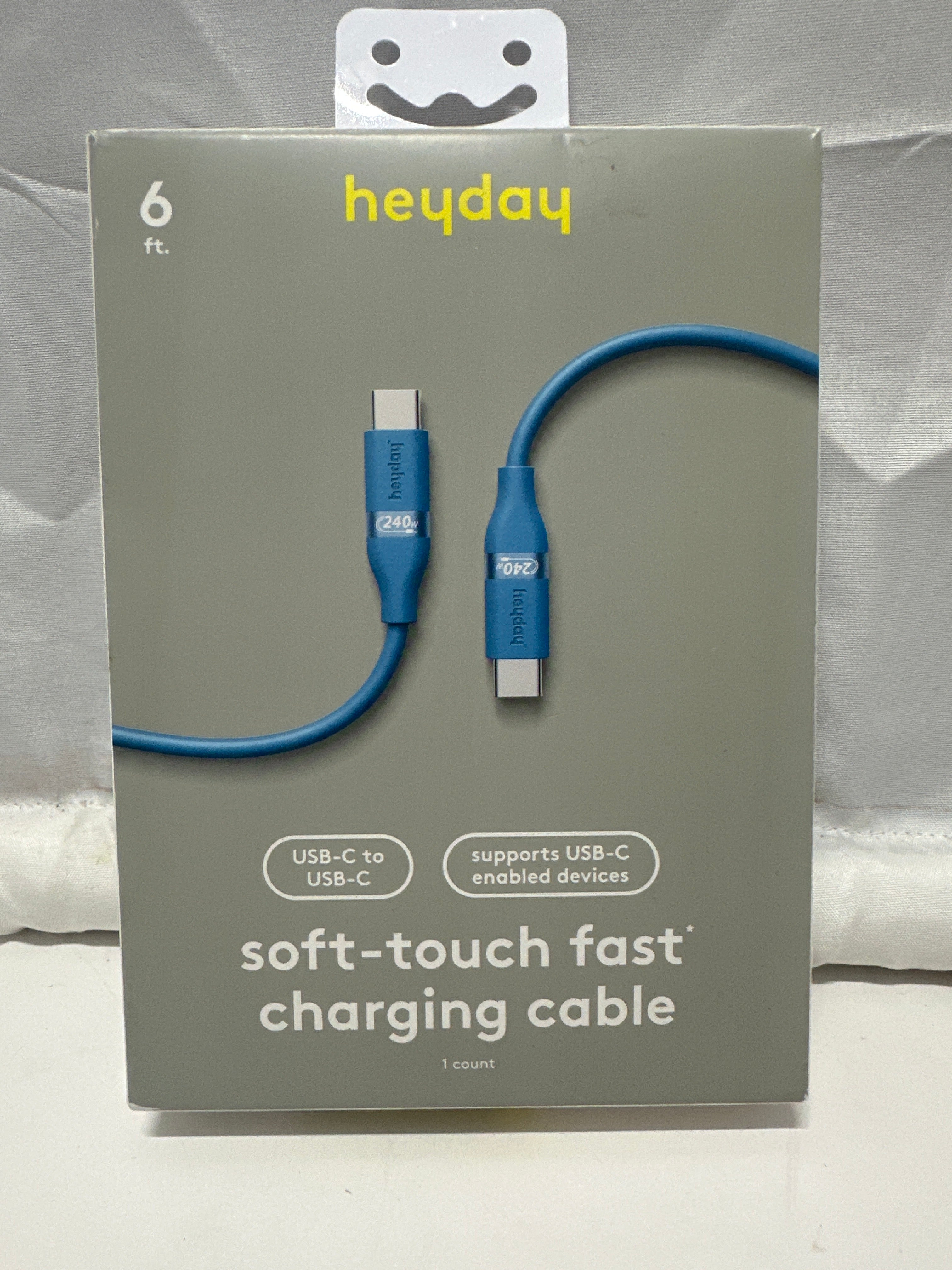 heyday 6ft USB-C to USB-C Soft Touch Fast Charging Cable Blue 240W PD