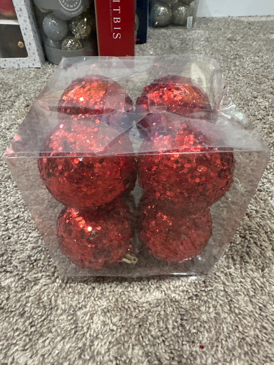 Rachel Zoe Glitter Red Ornaments 8pcs