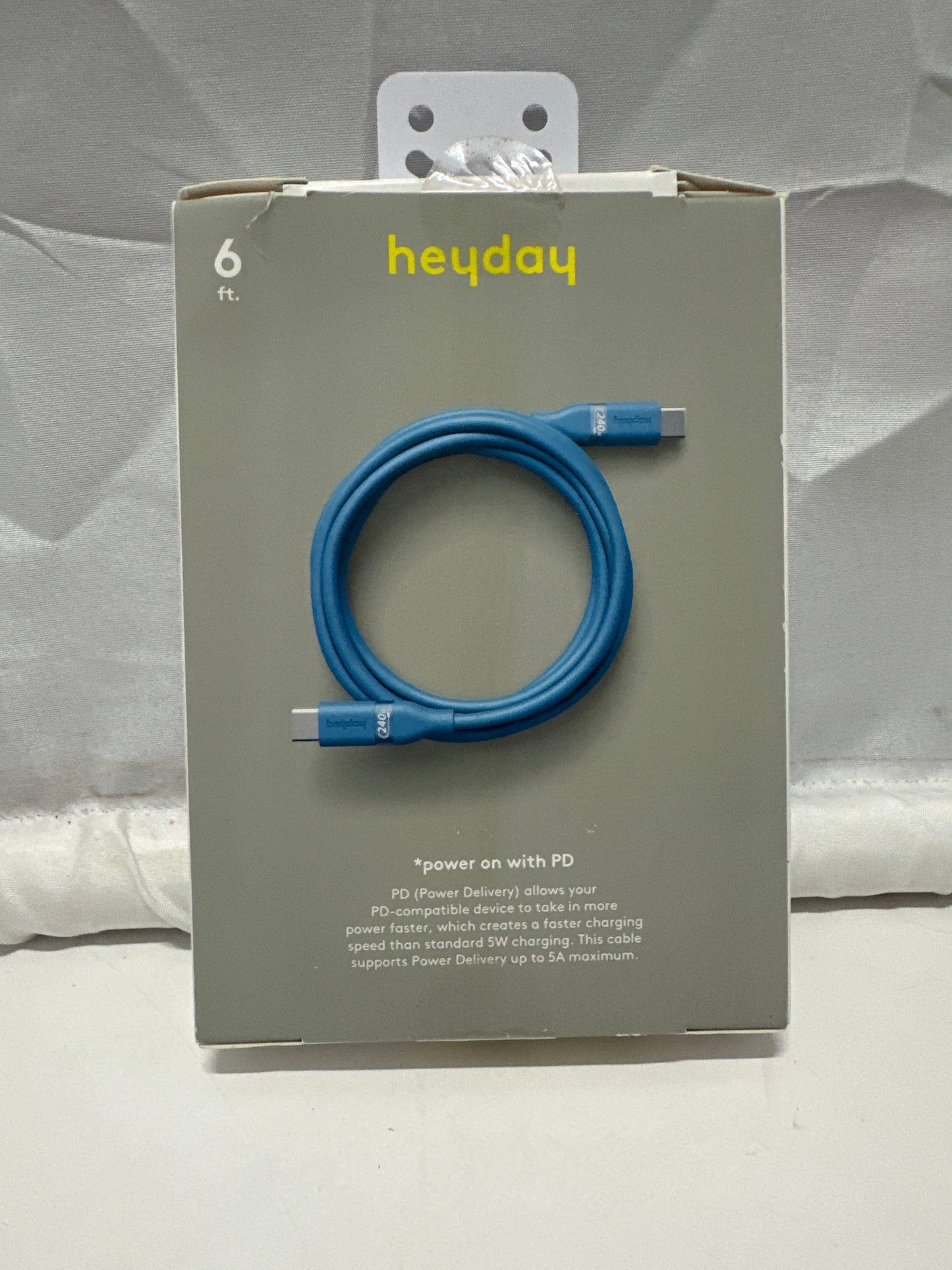 heyday 6ft USB-C to USB-C Soft Touch Fast Charging Cable Blue 240W PD
