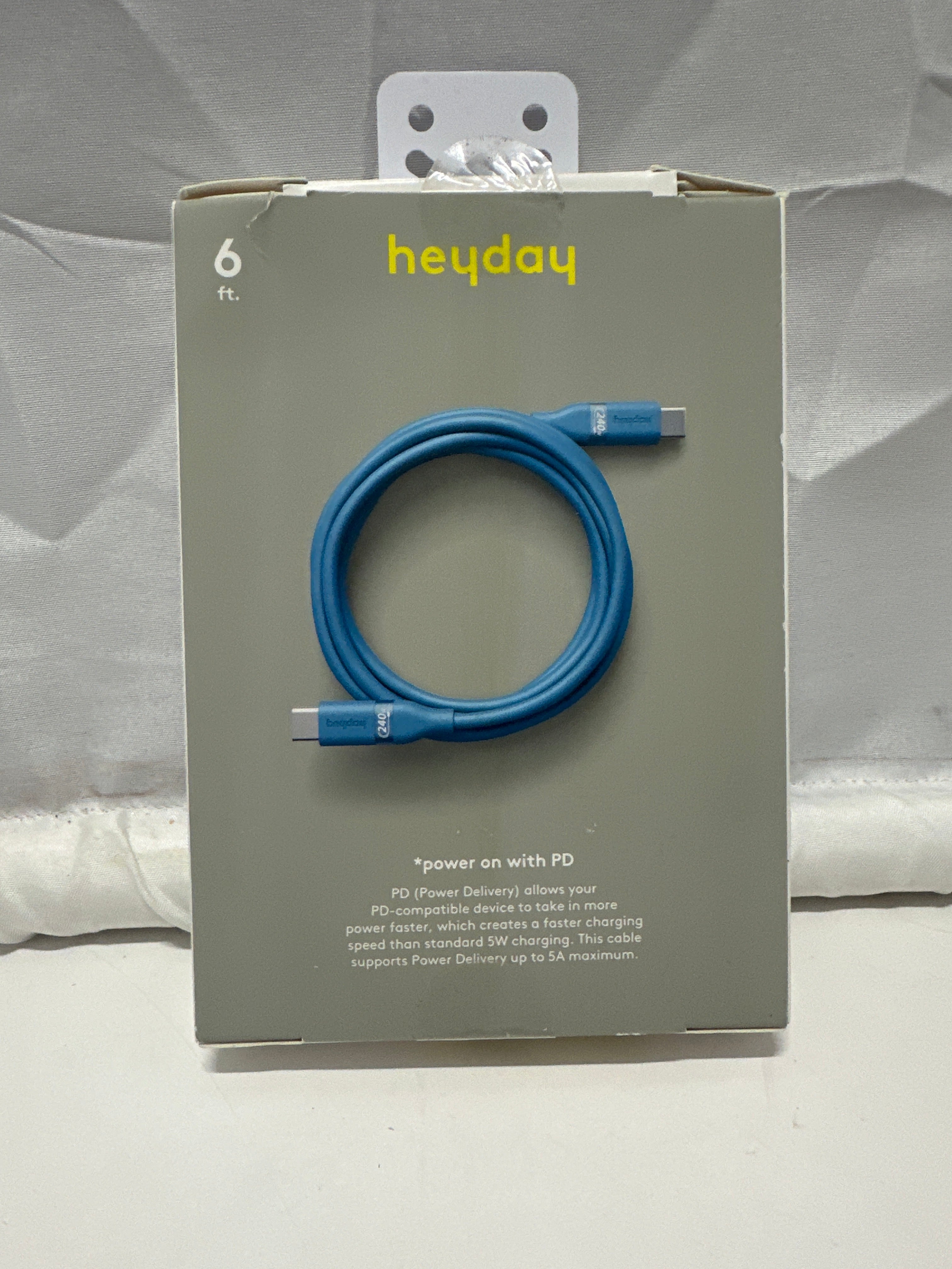 heyday 6ft USB-C to USB-C Soft Touch Fast Charging Cable Blue 240W PD