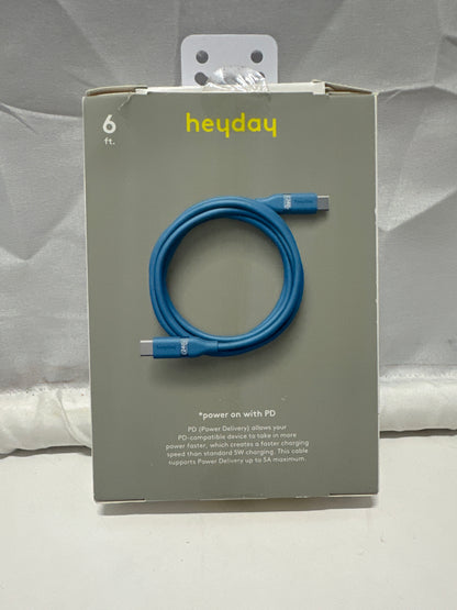 heyday 6ft USB-C to USB-C Soft Touch Fast Charging Cable Blue 240W PD