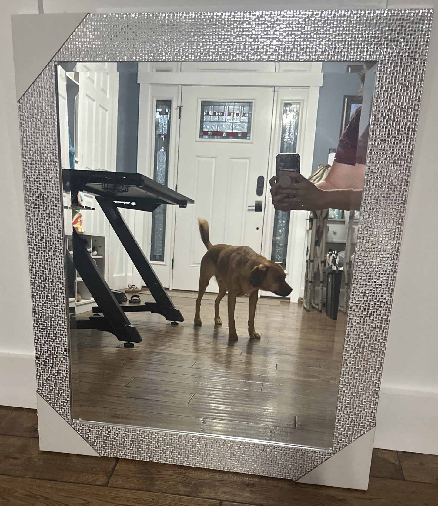 Head West Pave Textured Beveled Wall Mirror Silver 22x28 Decorative Vanity