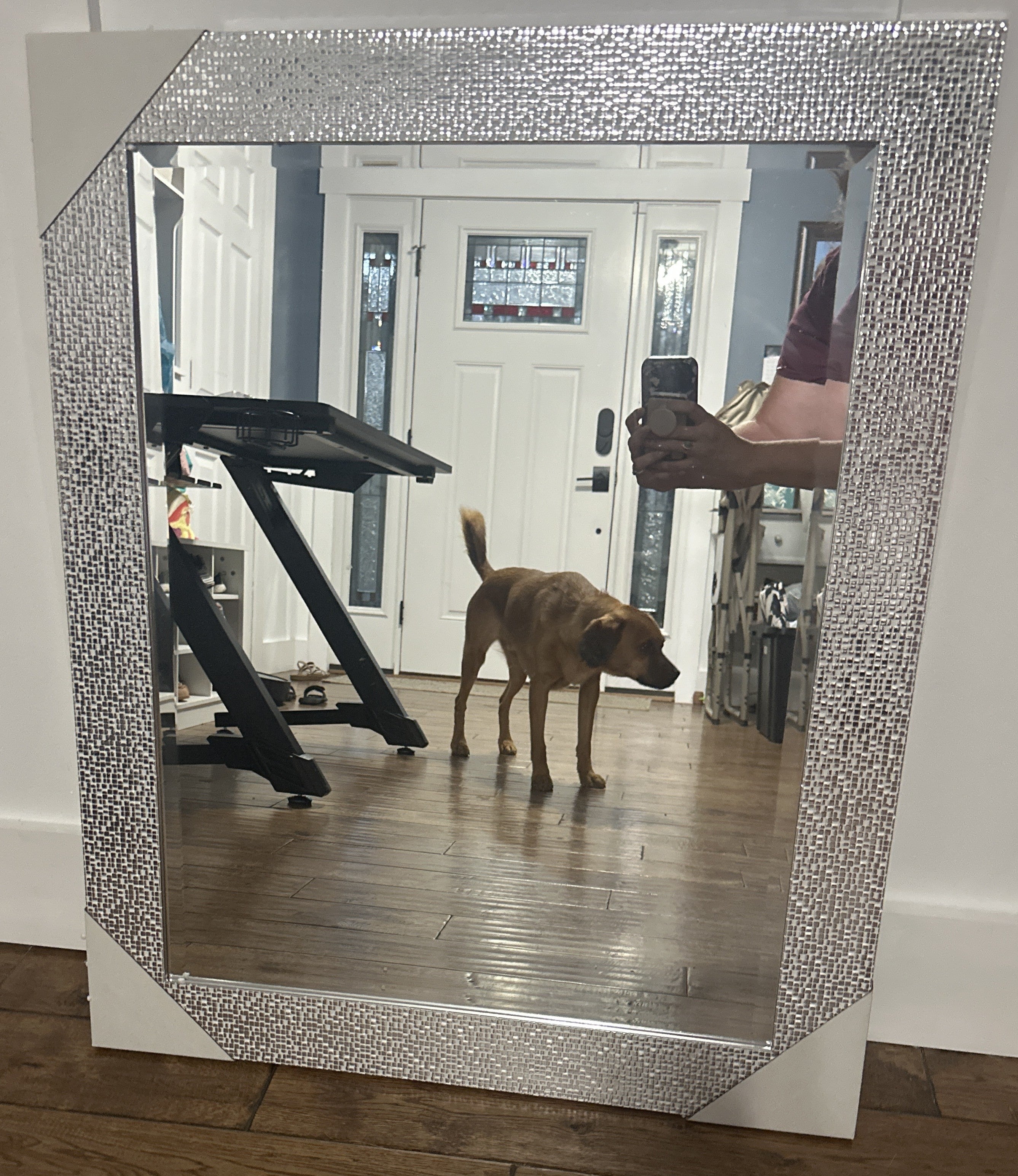 Head West Pave Textured Beveled Wall Mirror Silver 22x28 Decorative Vanity