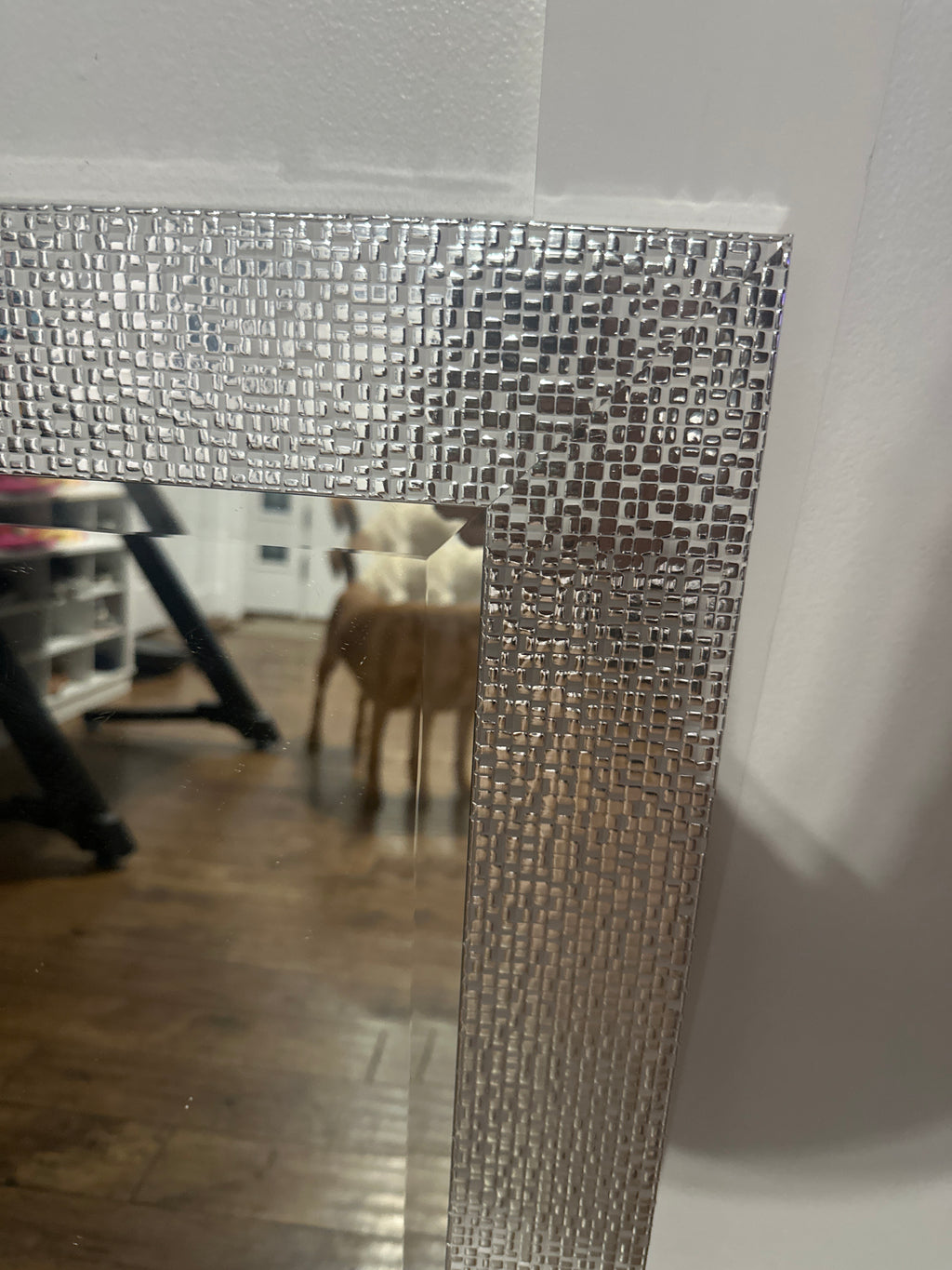 Head West Pave Textured Beveled Wall Mirror Silver 22x28 Decorative Vanity