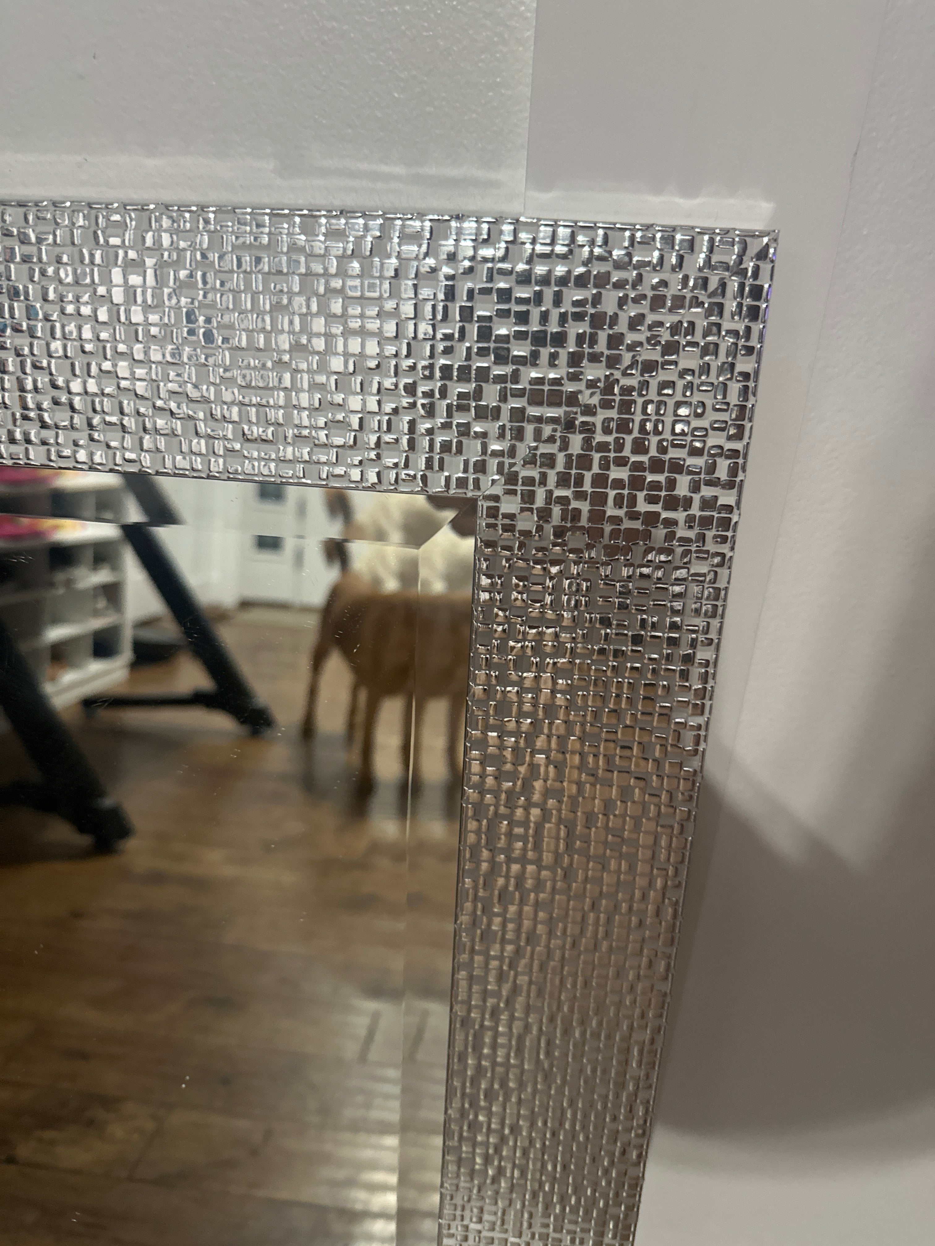 Head West Pave Textured Beveled Wall Mirror Silver 22x28 Decorative Vanity