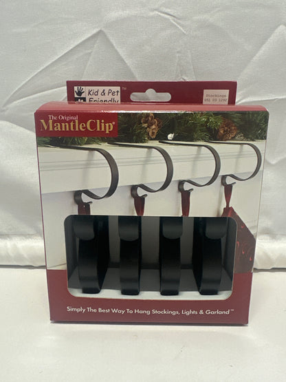 Original MantleClip Matte Black Stocking Holders 4 Pack Christmas Mantel