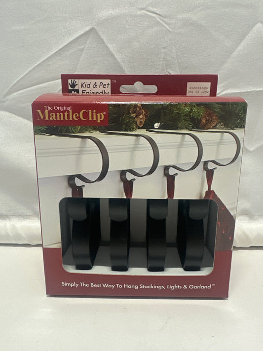Original MantleClip Matte Black Stocking Holders 4 Pack Christmas Mantel