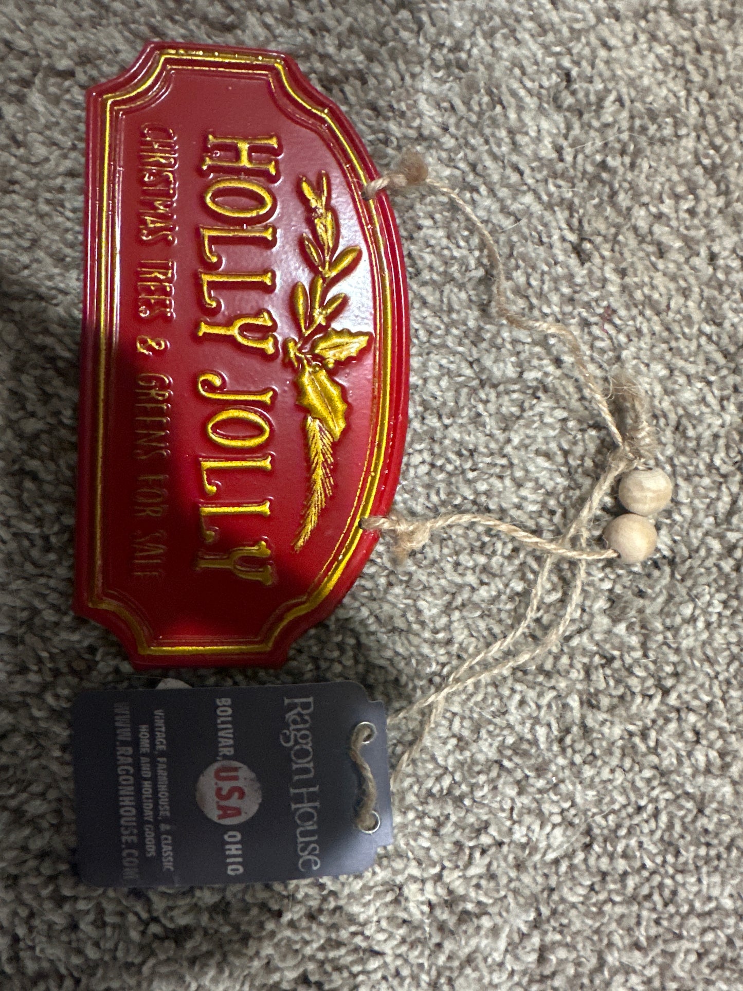 Metal Holly Jolly Ornament