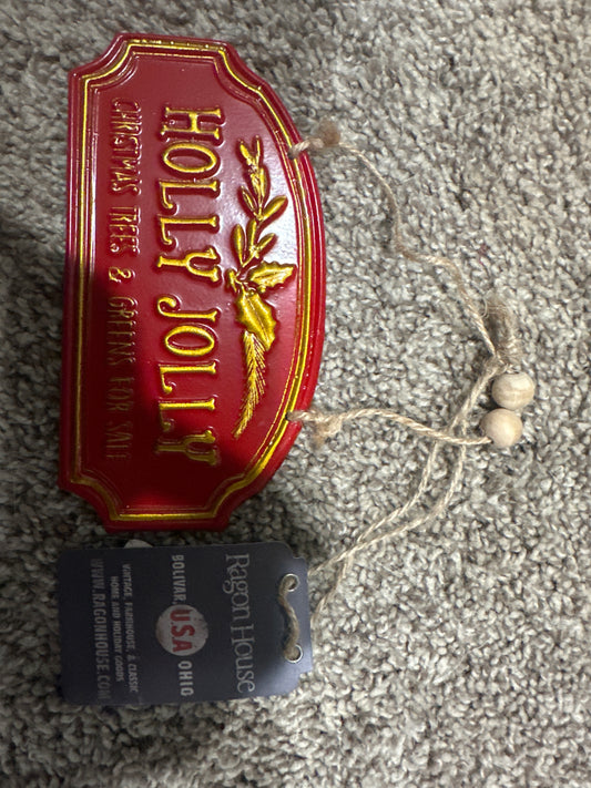 Metal Holly Jolly Ornament