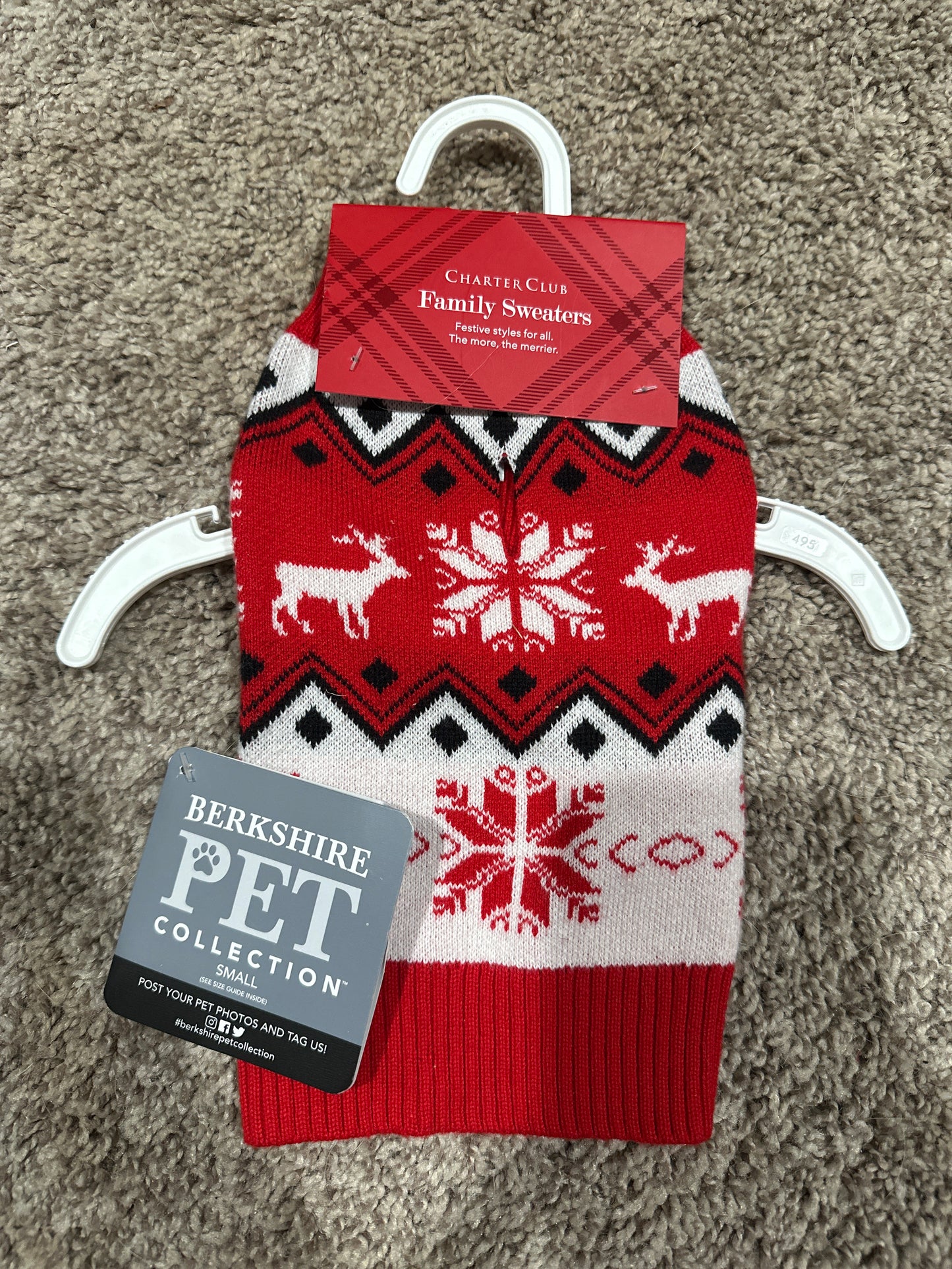 Charter Club Dog Red Walking Nordic Fair Isle Knit Holiday Pet Sweater Size S