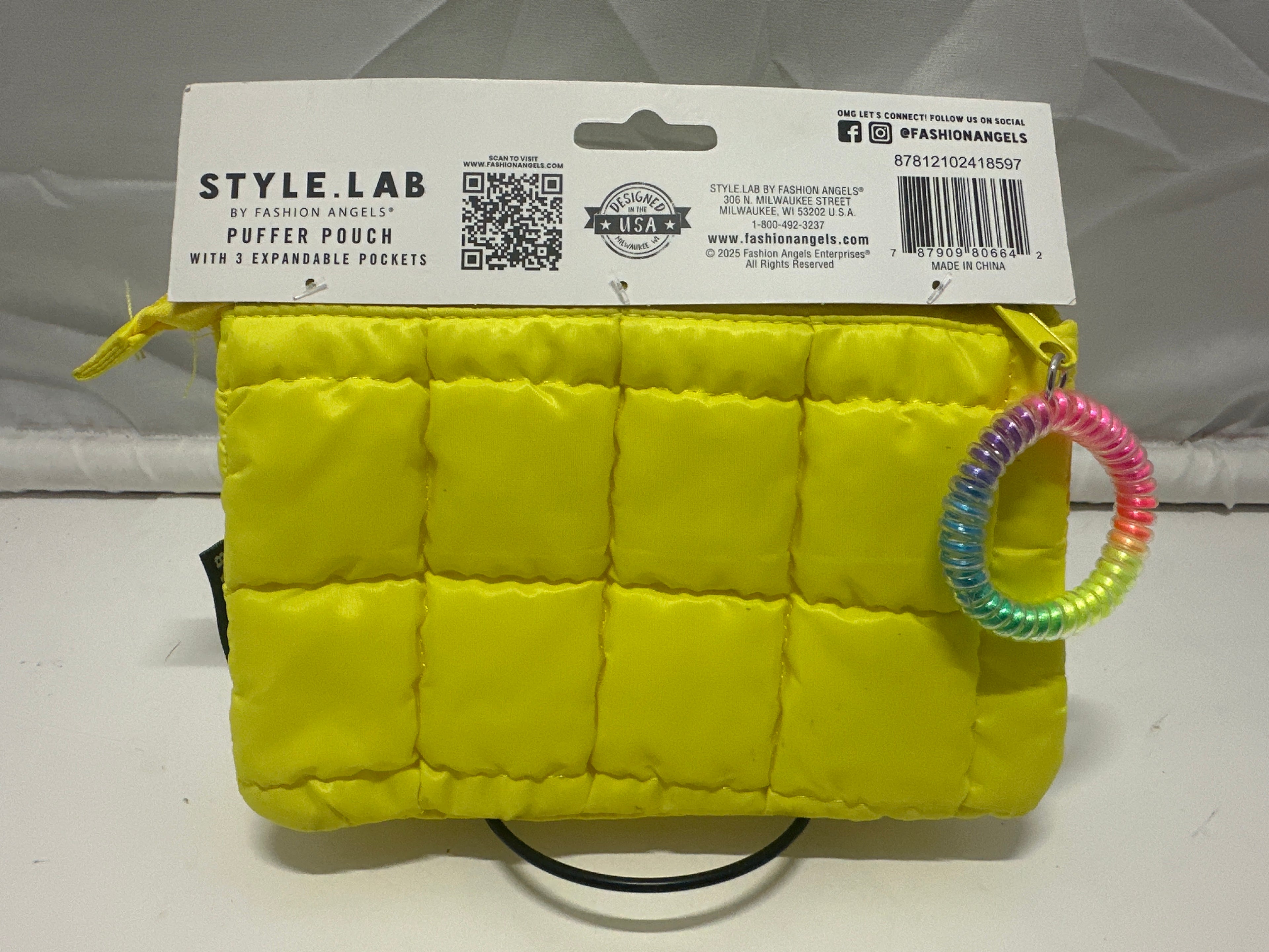 Style Lab By Fashion Angels Yellow Puffer Pouch 3 Expandable Pockets Coil Wristlet
