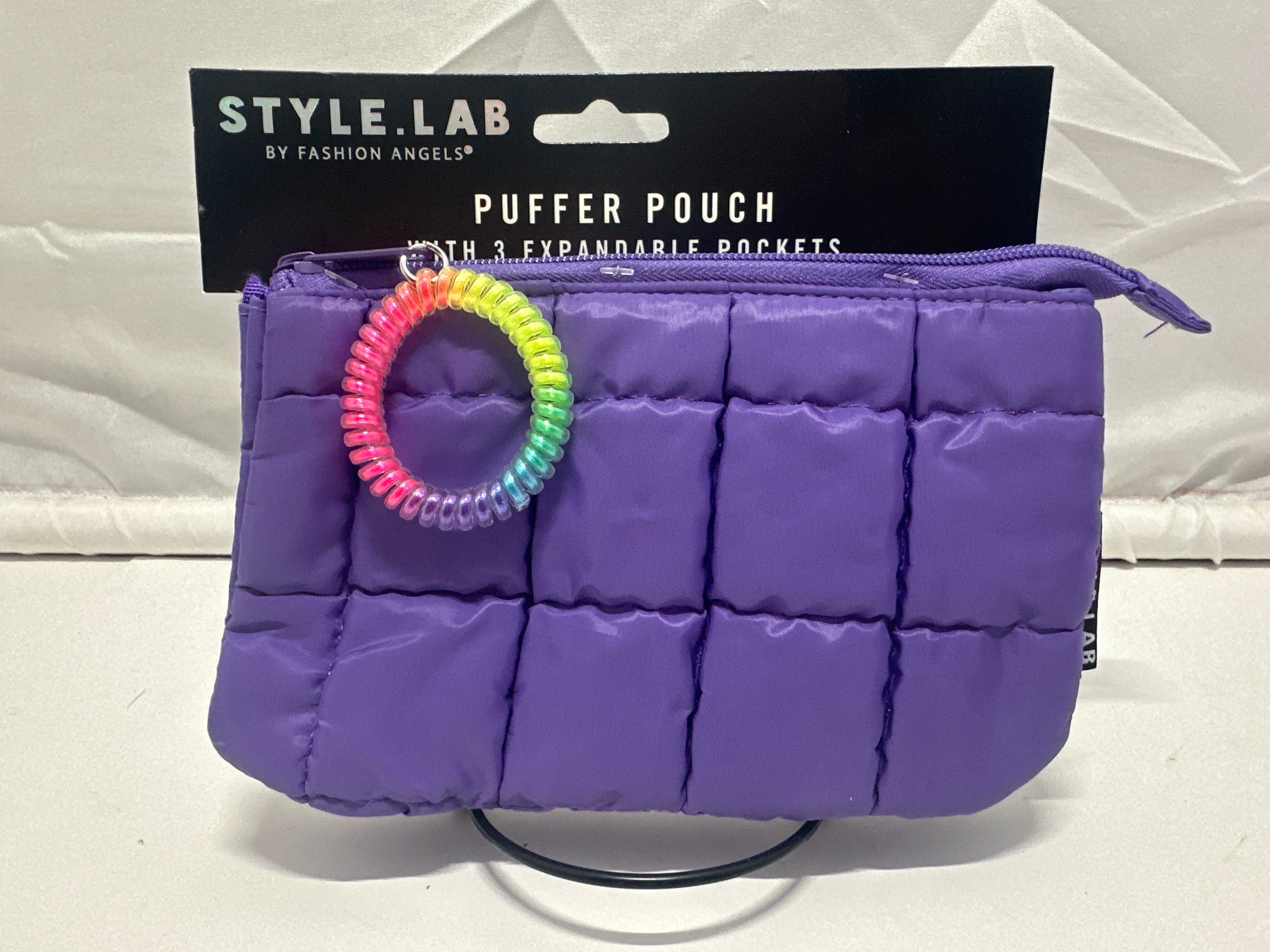 Style Lab By Fashion Angels Purple Puffer Pouch 3 Expandable Pockets Coil Wristlet