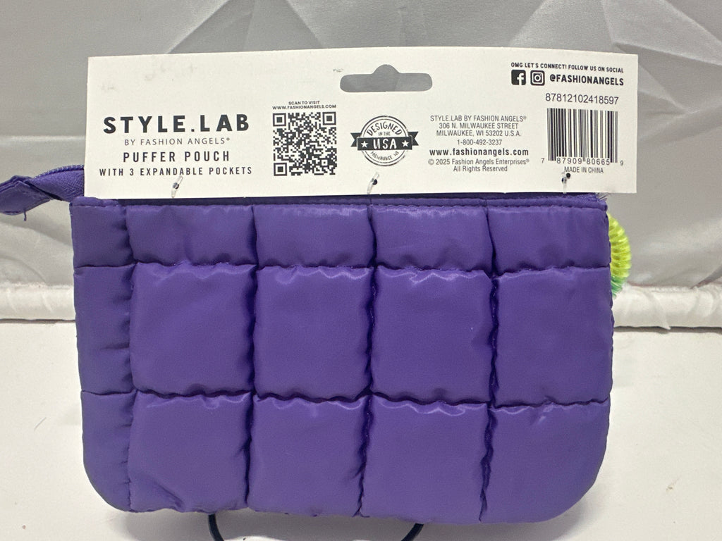 Style Lab By Fashion Angels Purple Puffer Pouch 3 Expandable Pockets Coil Wristlet