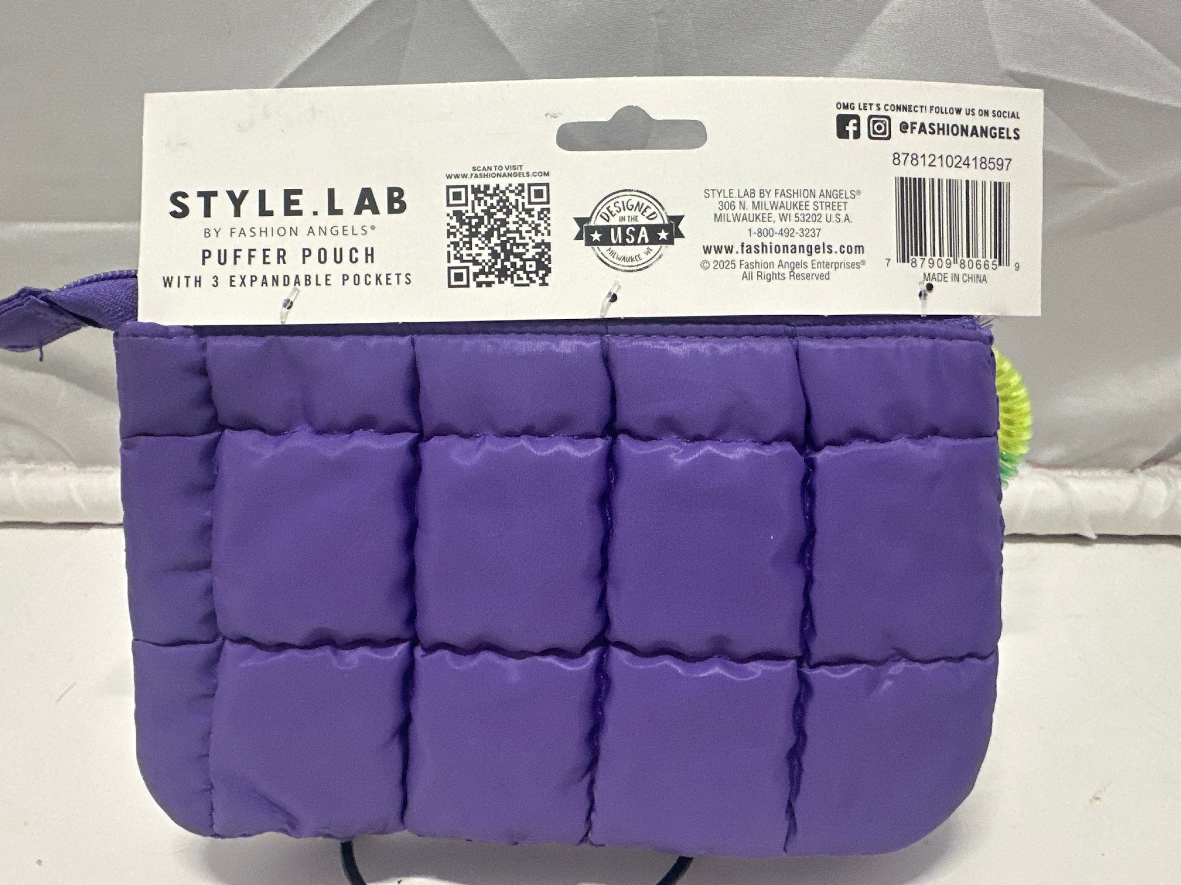 Style Lab By Fashion Angels Purple Puffer Pouch 3 Expandable Pockets Coil Wristlet